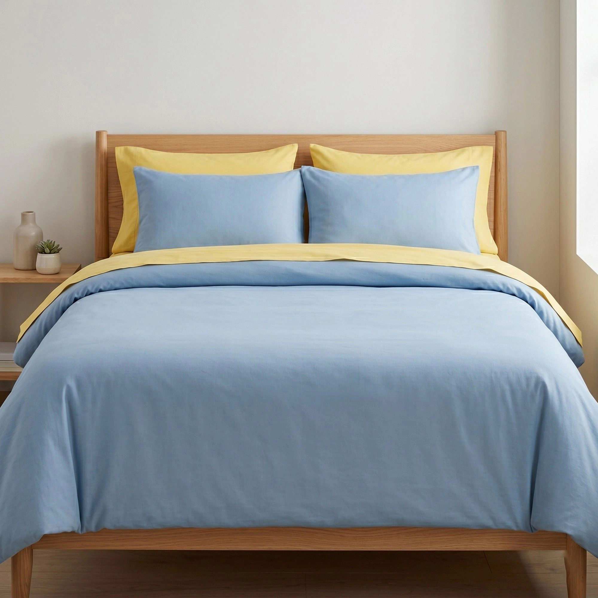 Alilang Unisex 4-Piece Cotton Washed Bedding Set with Duvet Cover Flat Sheet and Pillowcases