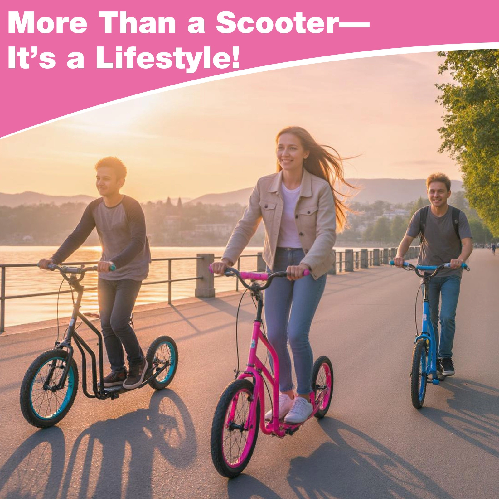 SUGIFT Pink 110-lb Capacity Kick Scooter with 16-in Front and 14-in Rear Inflatable Wheels and Hand Brakes