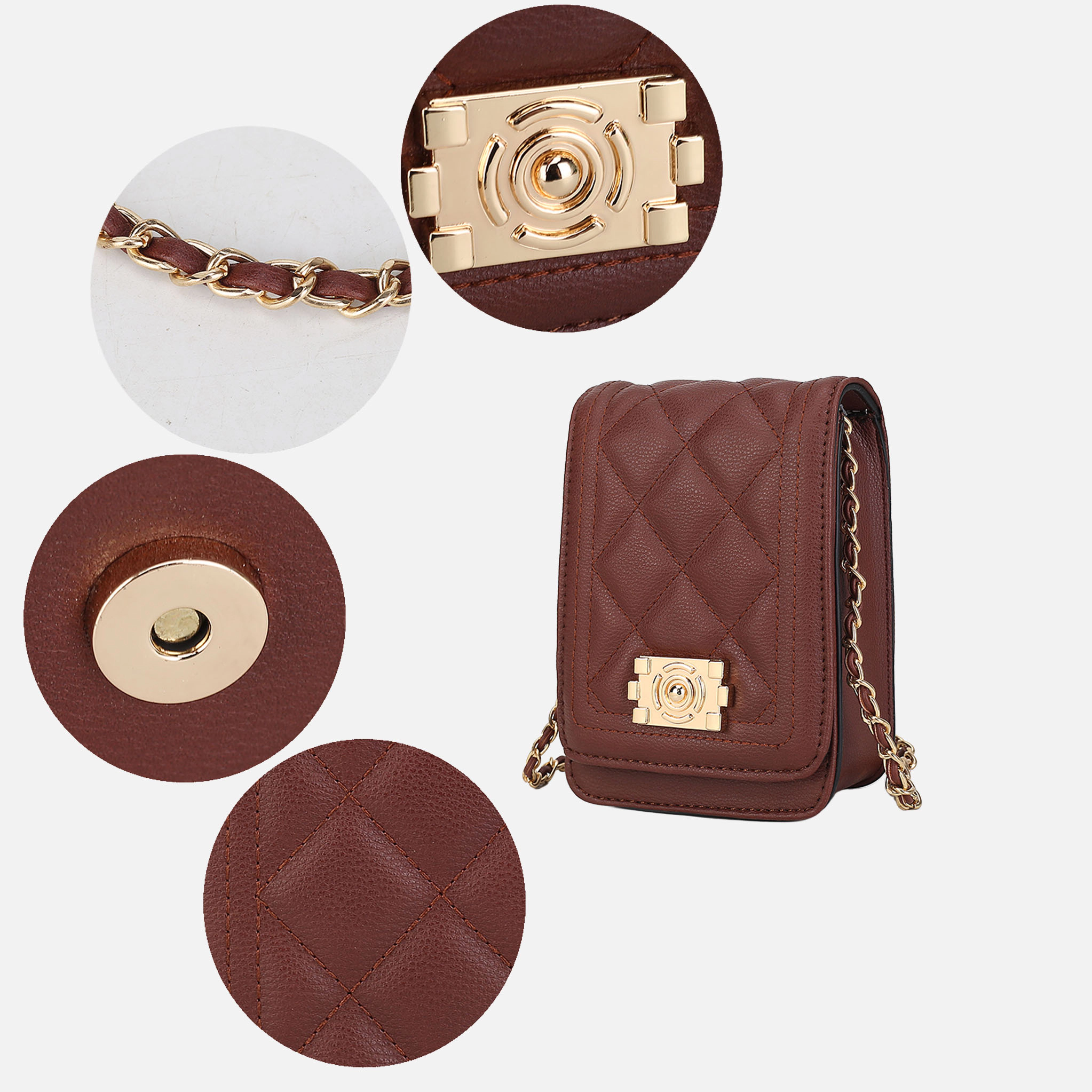 Mia K Collection Gemma Quilted Vegan Leather Crossbody Bag - Braided Chain Accent