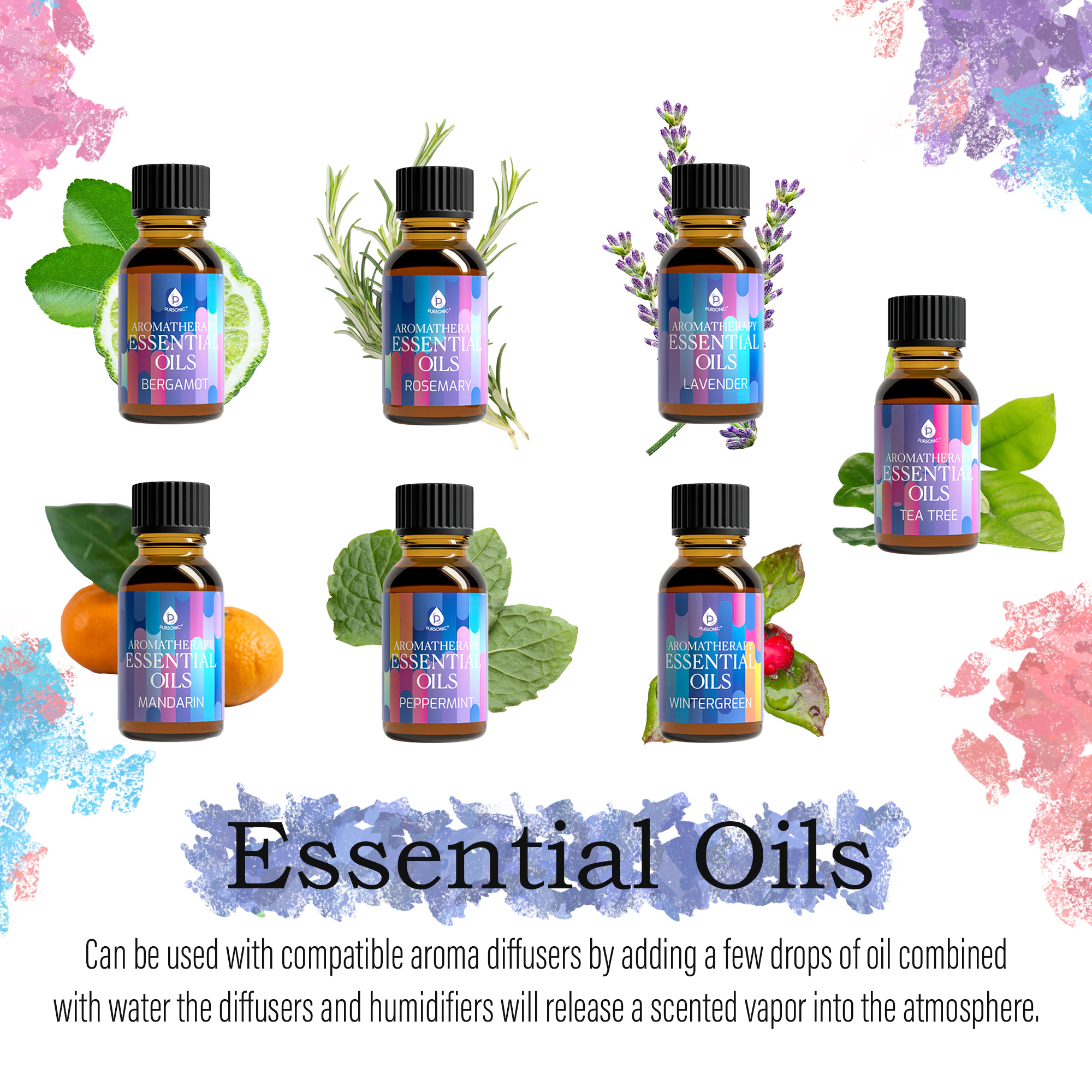 Pursonic Unisex Aromatherapy Wellness Bundle with Himalayan Salt Lamp Diffuser & 14-Pack Pure Essential Oils Set