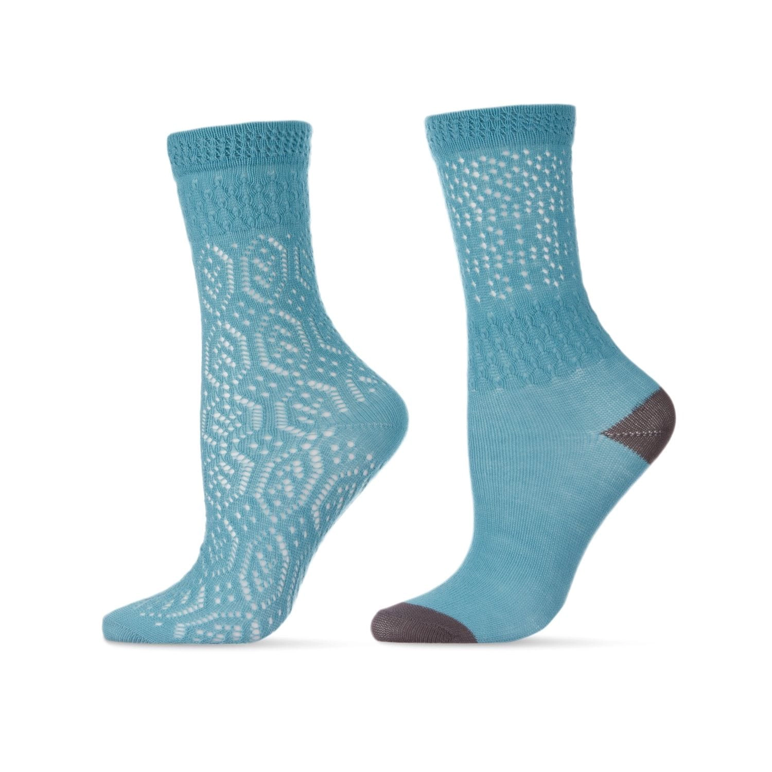 MeMoi Open Knit Combed Cotton Blend Spring Crew Socks 2-Pack