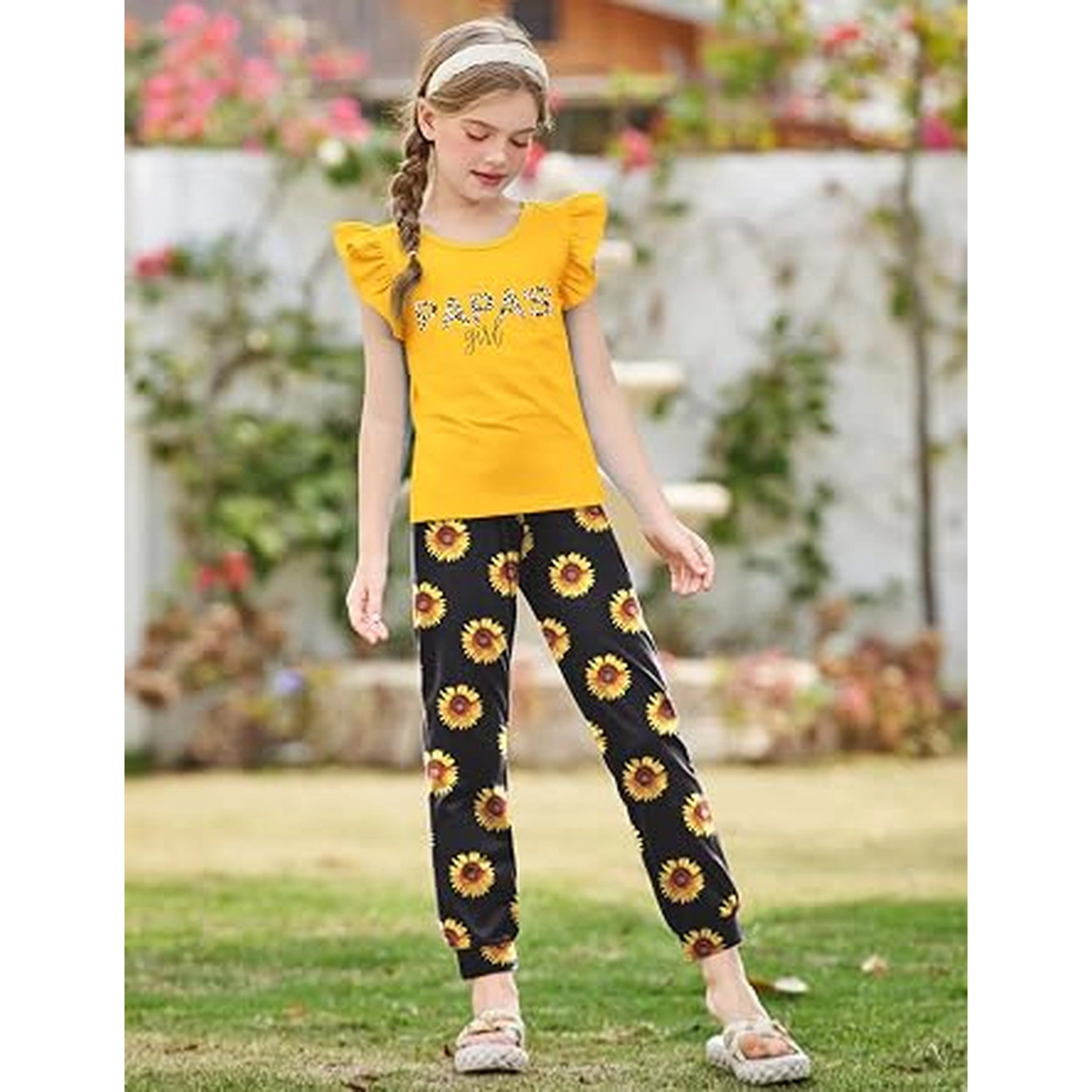Arshiner Girls Piece Outfits Sleeveless Ruffle Trim Tank Top And High Waist Soft Pants Set