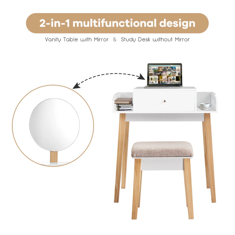 Hivvago Wooden Makeup Dressing Mirror Table Set With Drawer