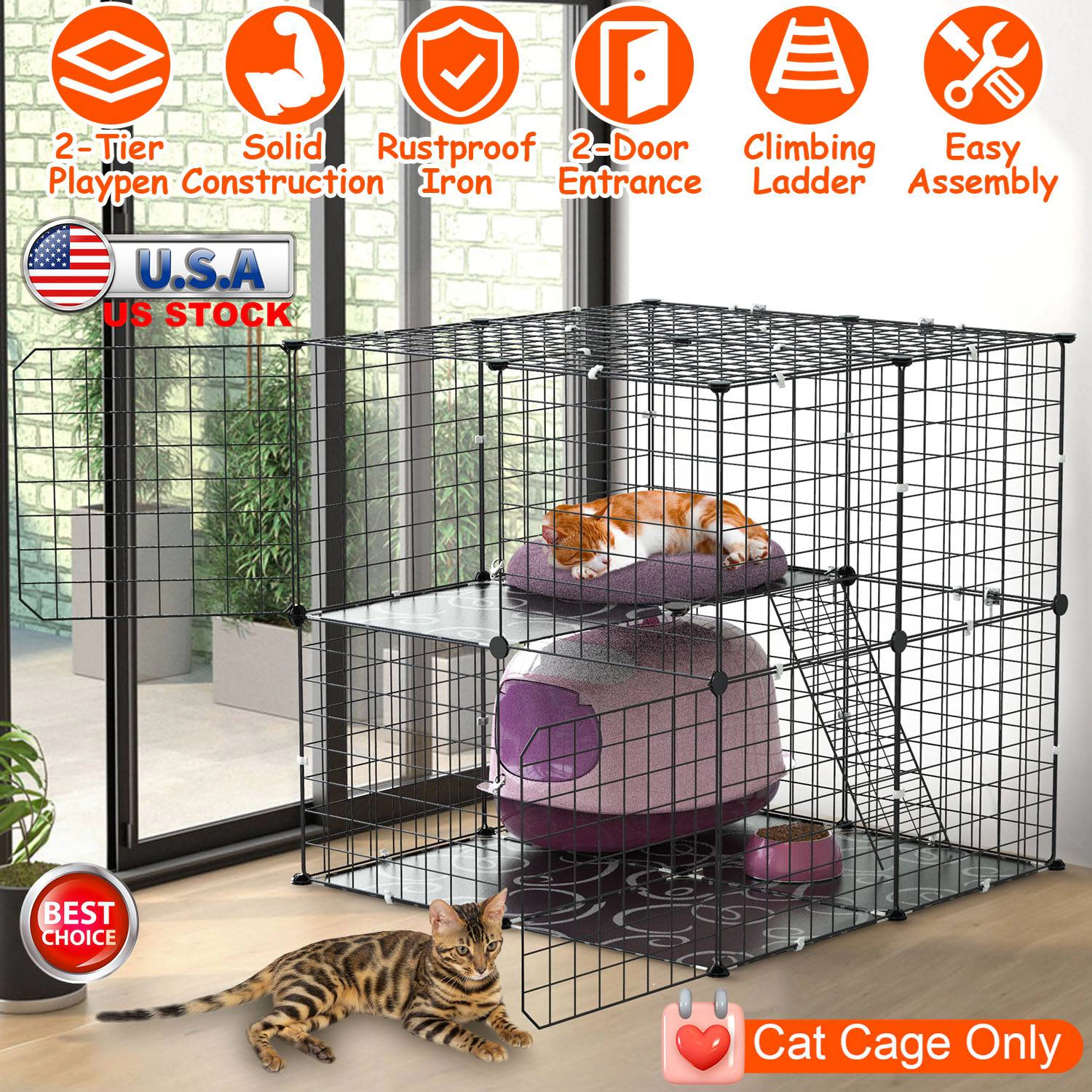 GBruno 2-Tier Cat Cage Playpen With Climbing Ladder