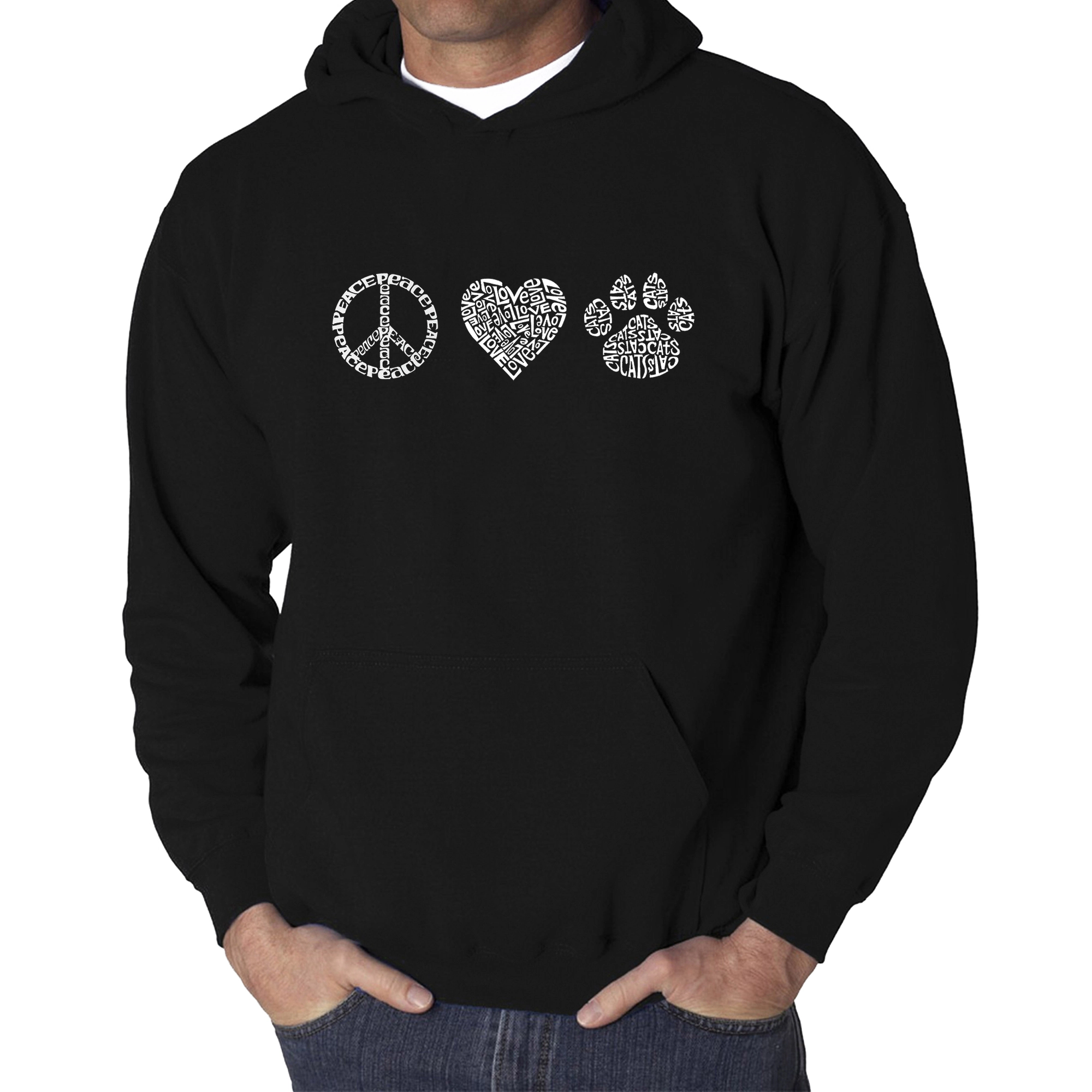 LA Pop Art Peace Love Cats - Men's Word Hooded Sweatshirt