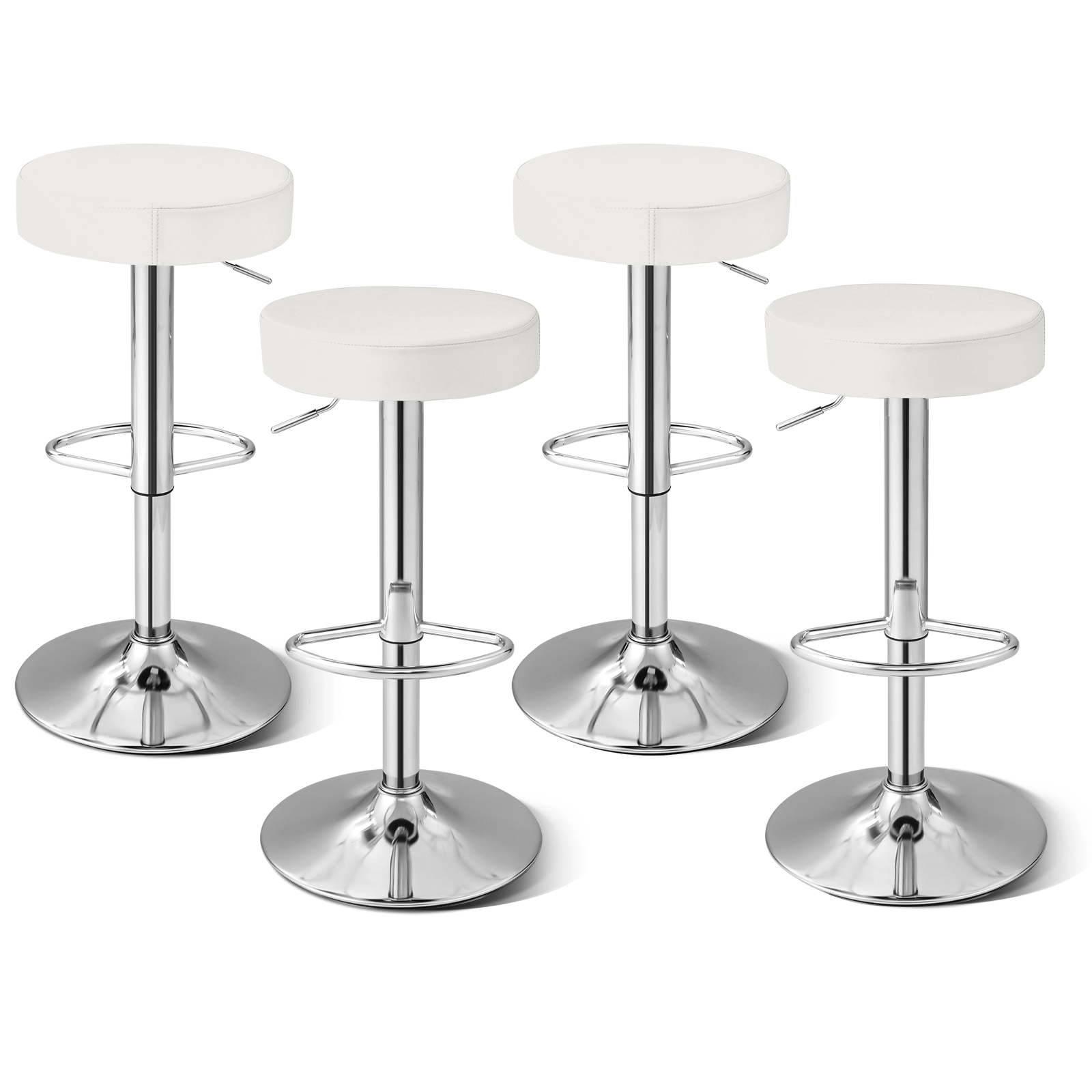 Glintex 2-Piece Round Adjustable Swivel Bar Stool Set with Chrome Footrest, White