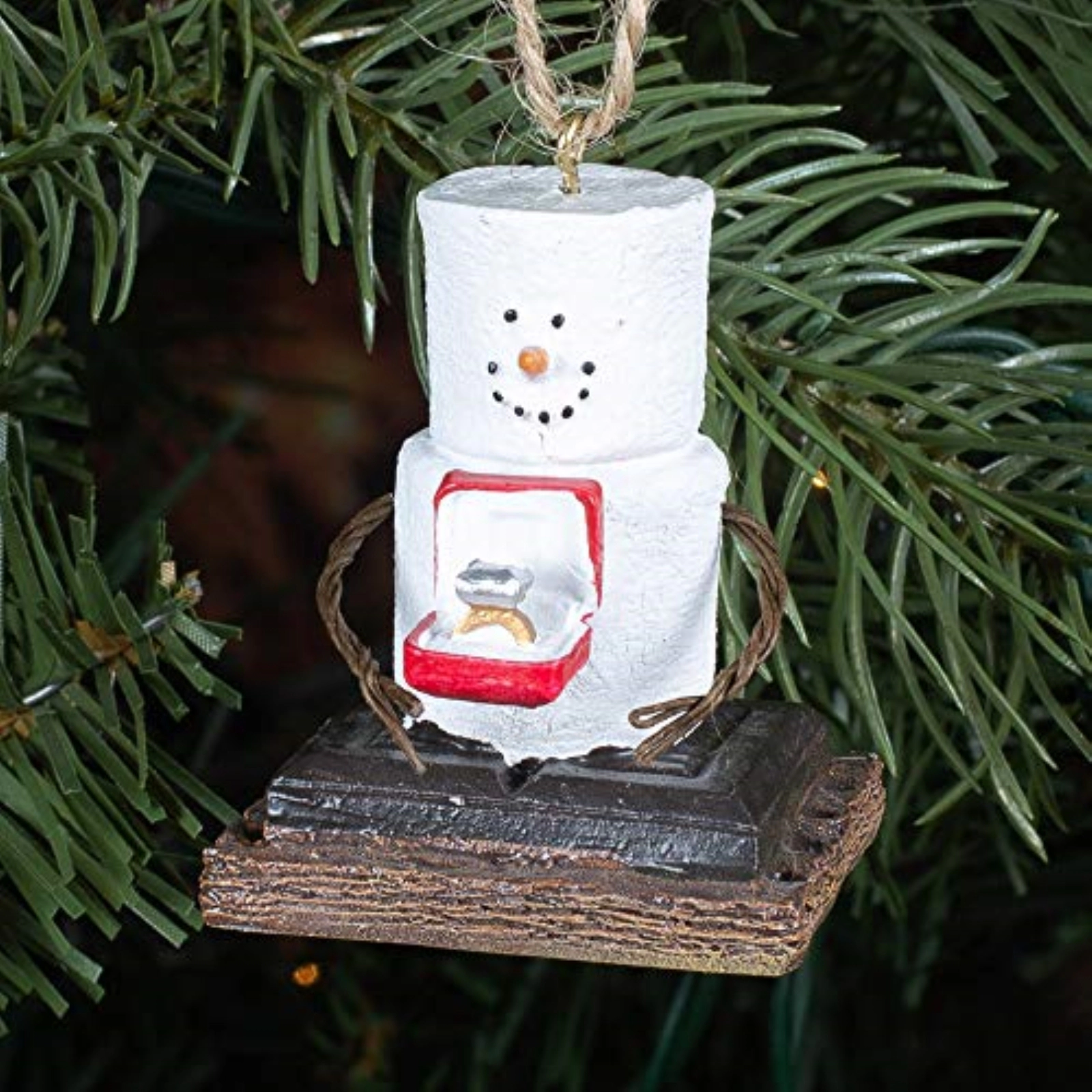 Ganz Smores Marshmallow Snowman Man Presenting an Engagement Ring Christmas Ornament 2.4 inch
