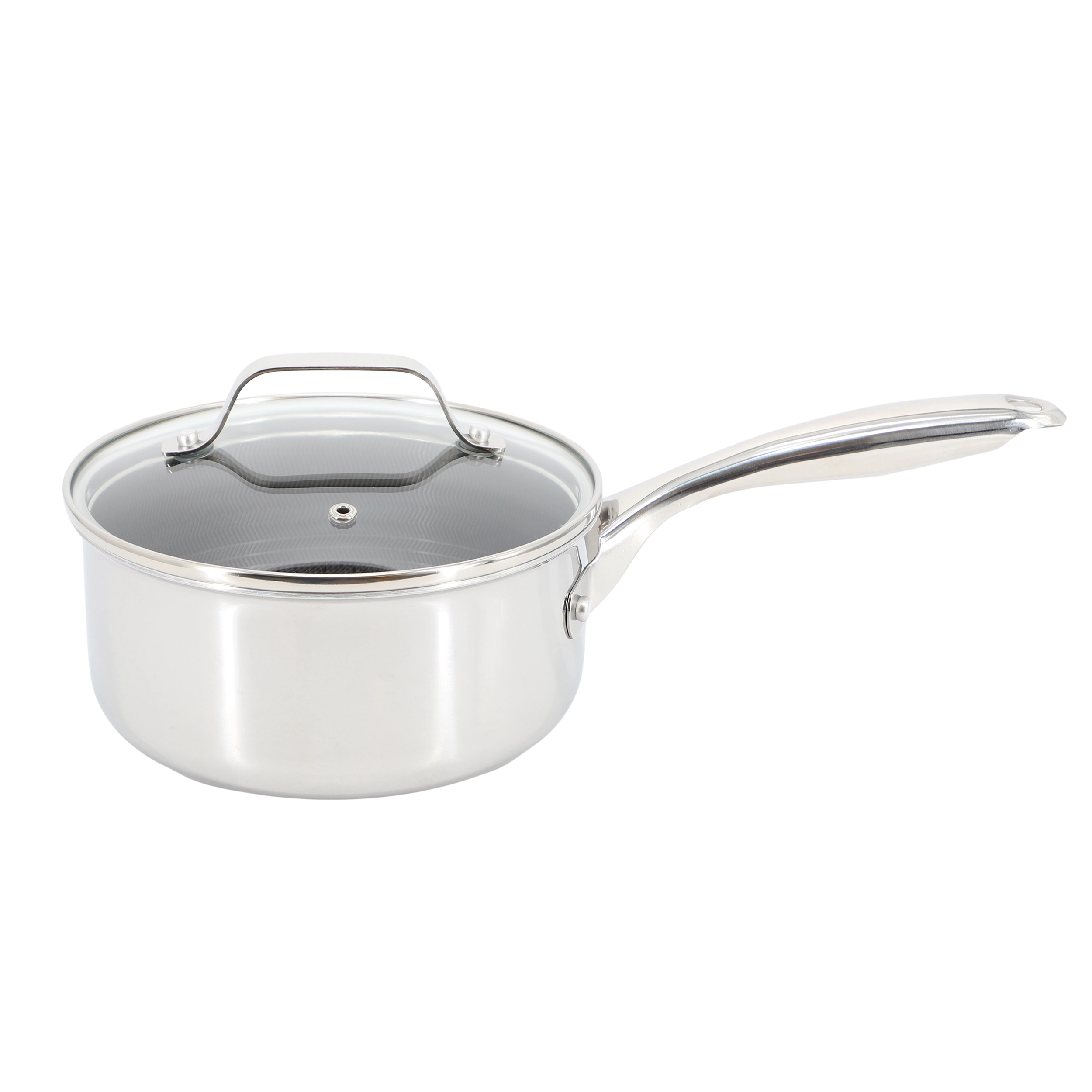 Oster Modessa 2.5 Quart Nonstick Triply Stainless Steel Saucepan and Lid with Honeycomb Design in Silver