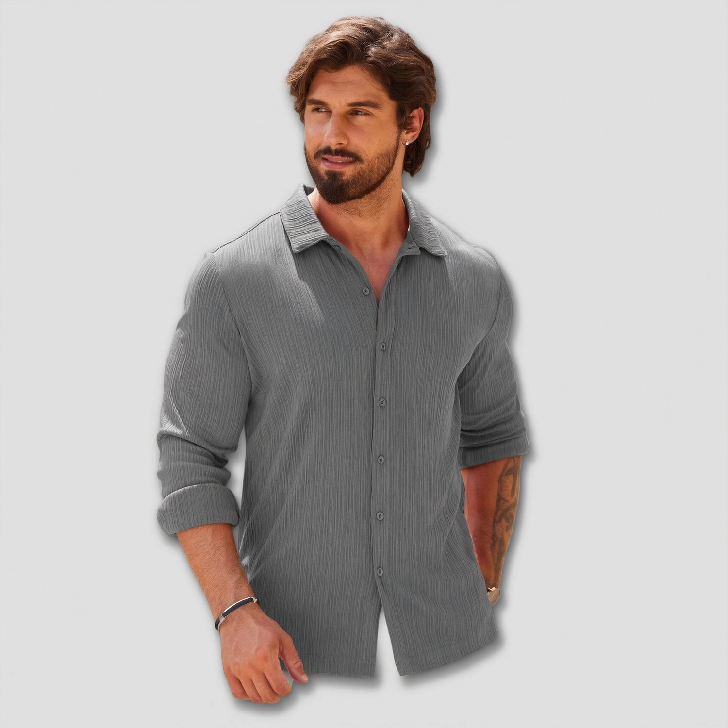 COOFANDY Mens Long Sleeve Button Down Shirts Fall Pleated Lapel Collar Casual Tops