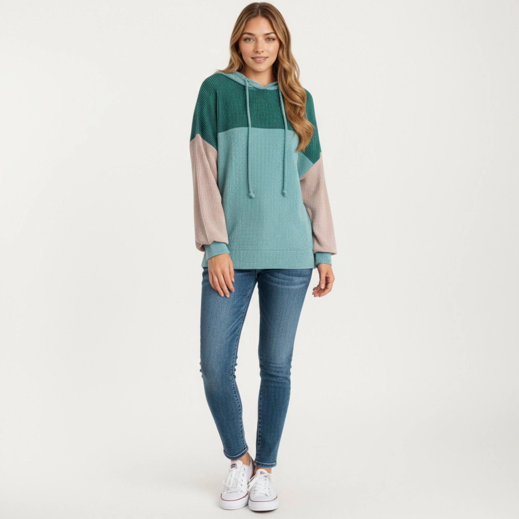 Anna-Kaci Women's Colorblock Drawstring Relaxed Fit Long Sleeve Knit Hoodie