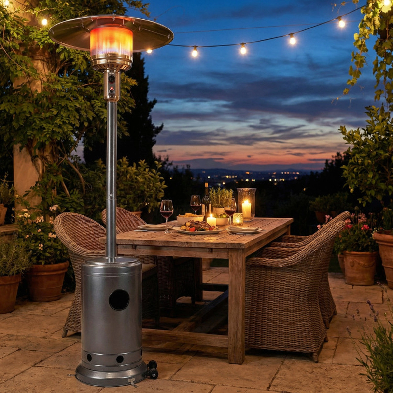 SUGIFT Gray Propane Patio Heater with Stainless Steel Burner and 20-ft Heat Range 50000-BTU 32.5-in W 86-in H