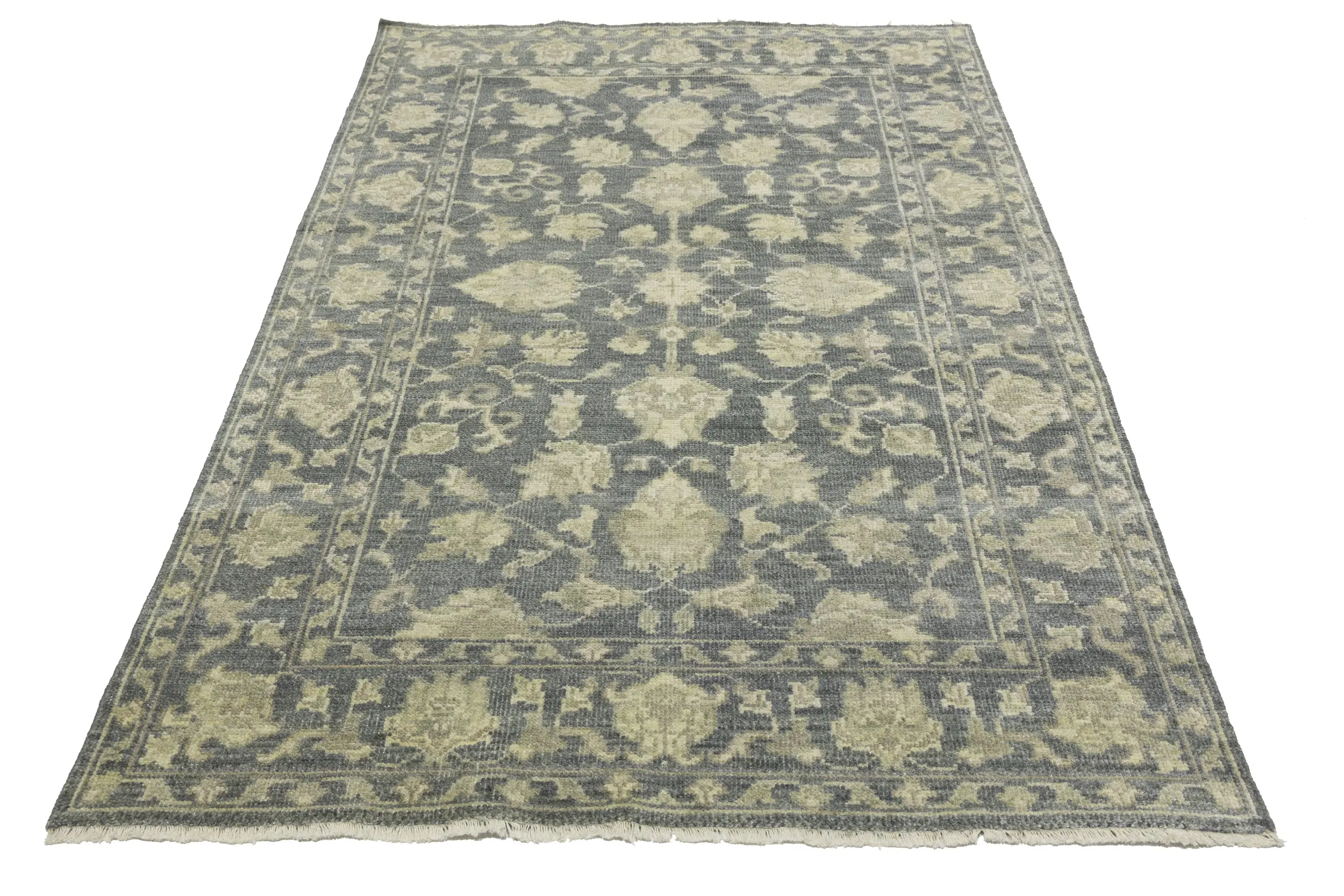 Magic Rugs Muted Dark Slate Floral 5X8 Transitional Oriental Rug