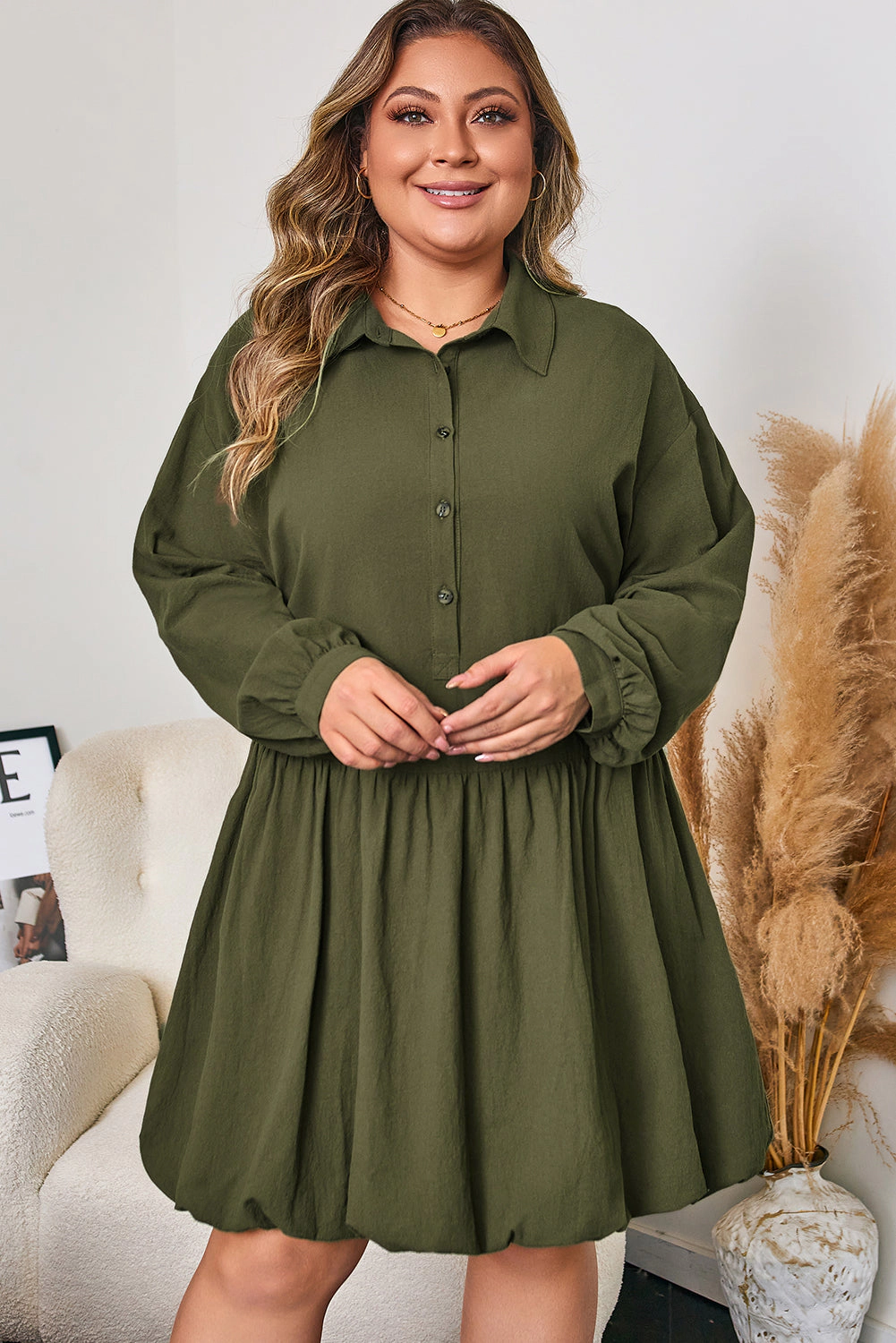 Threaded Pear Women's Catherine Ruffle Hem Mini PLUS Dress