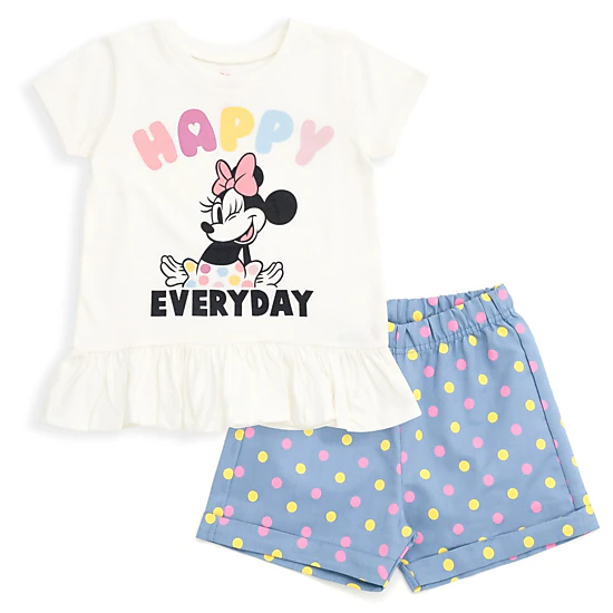 Disney Minnie Mouse Girls' Graphic T-Shirt and Chambray Shorts Set