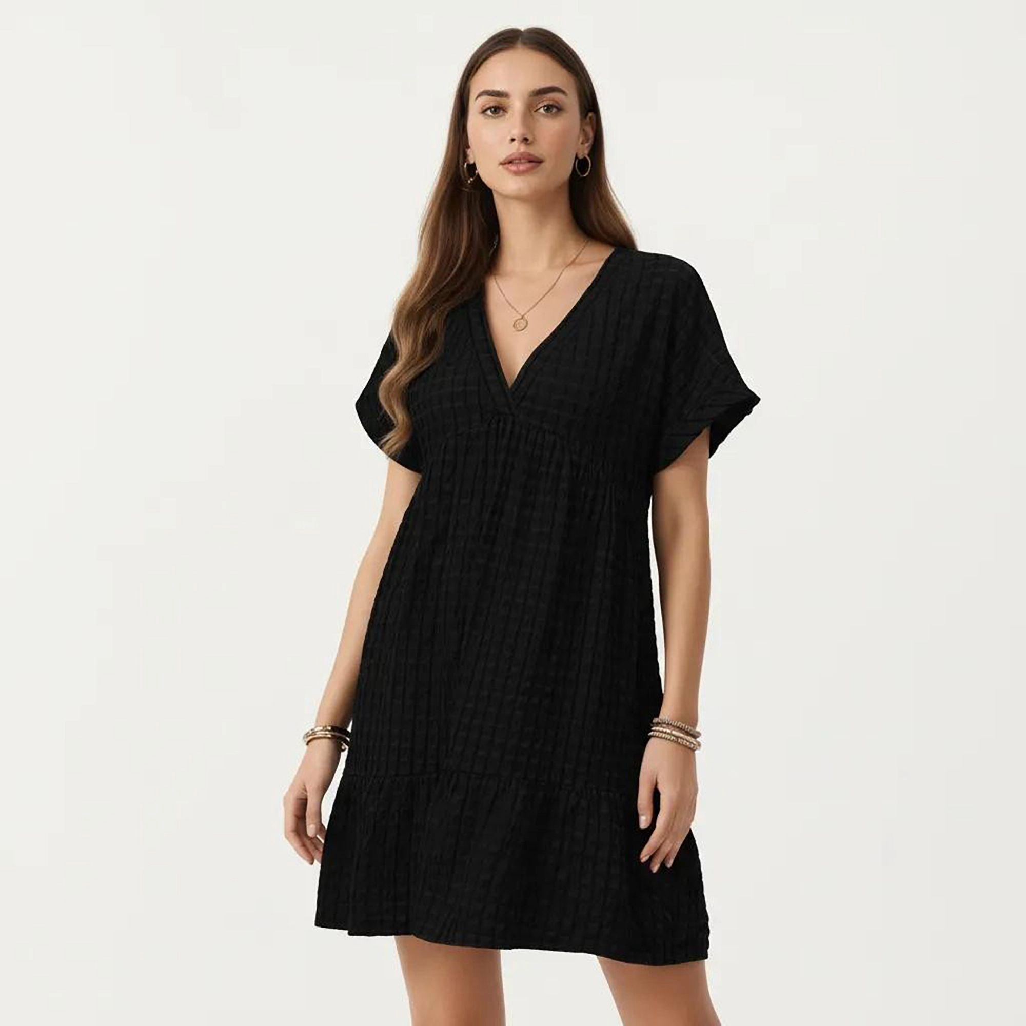 Anna-Kaci Womens Gingham V-Neck Tiered Mini Dress