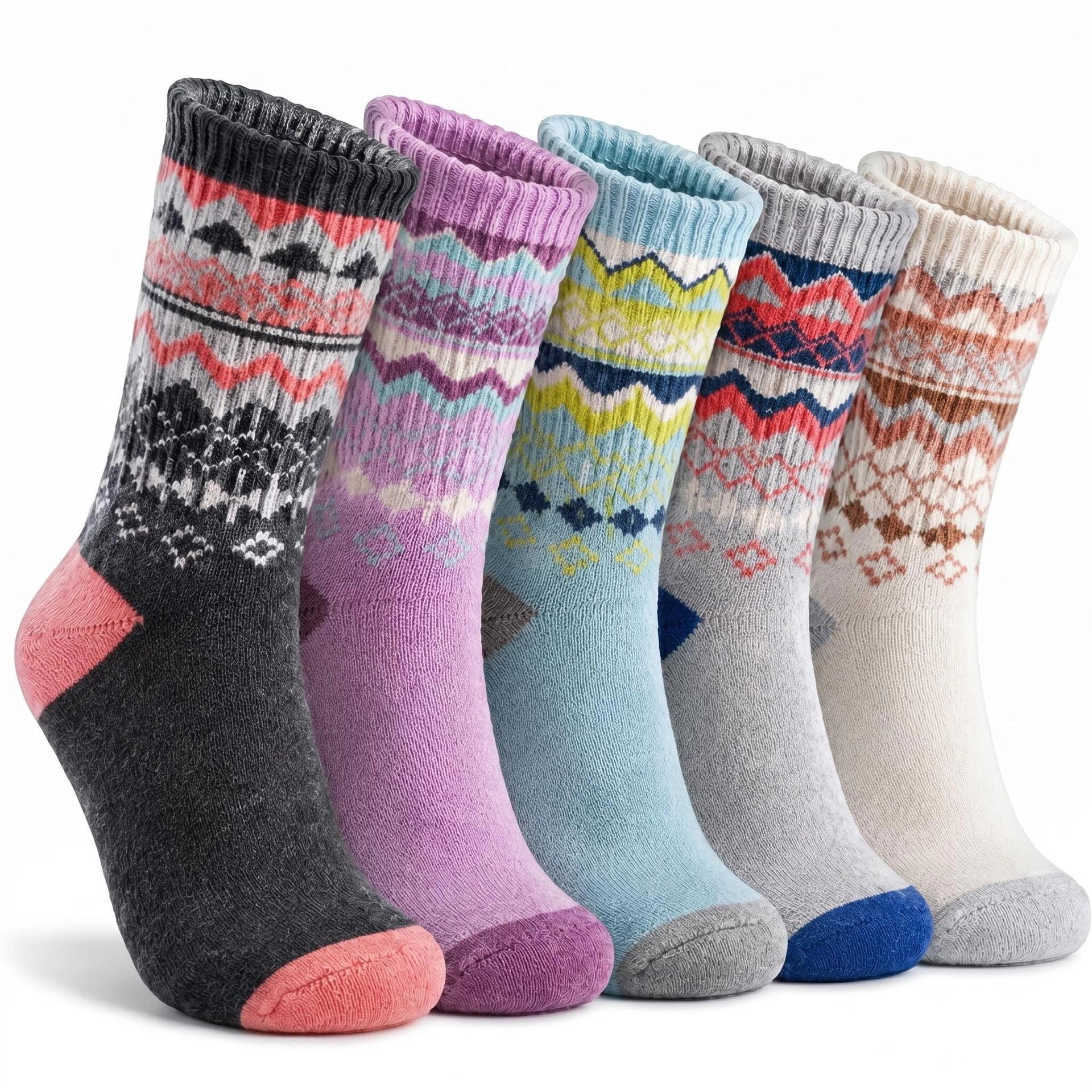 Wardrobe Whimsy 5 Pairs Womens Thermal Warm Winter Crew Cushion Socks