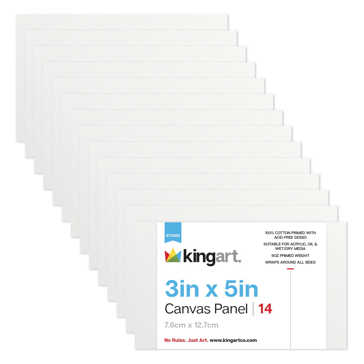 KINGART Canvas Panels - 3" x 5" 14-Pack, Pre-Primed Cotton Painting Boards