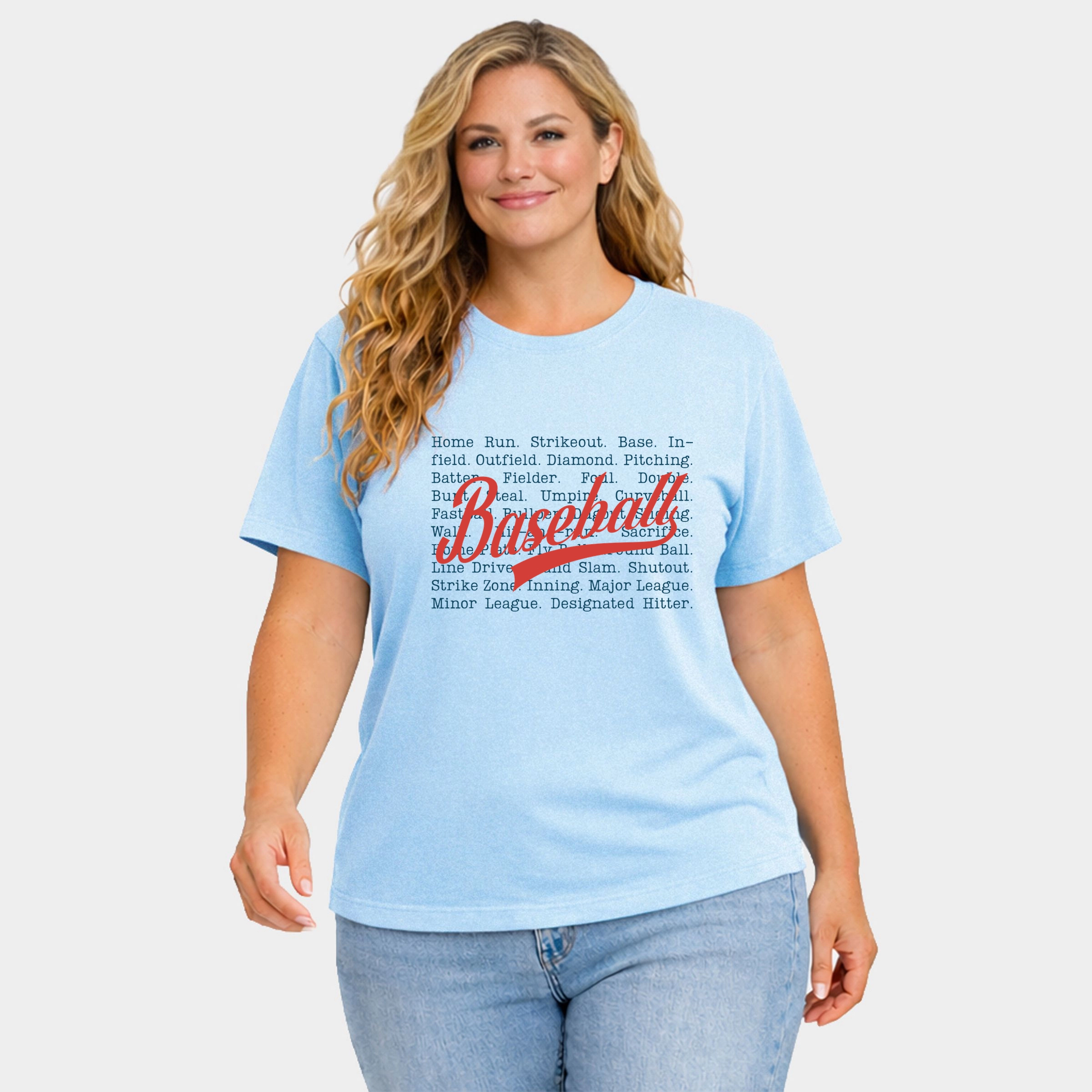 Simply Sage Market - Baseball Words Stacked Women's Plus Sized Garment Dyed Graphic T-Shirt