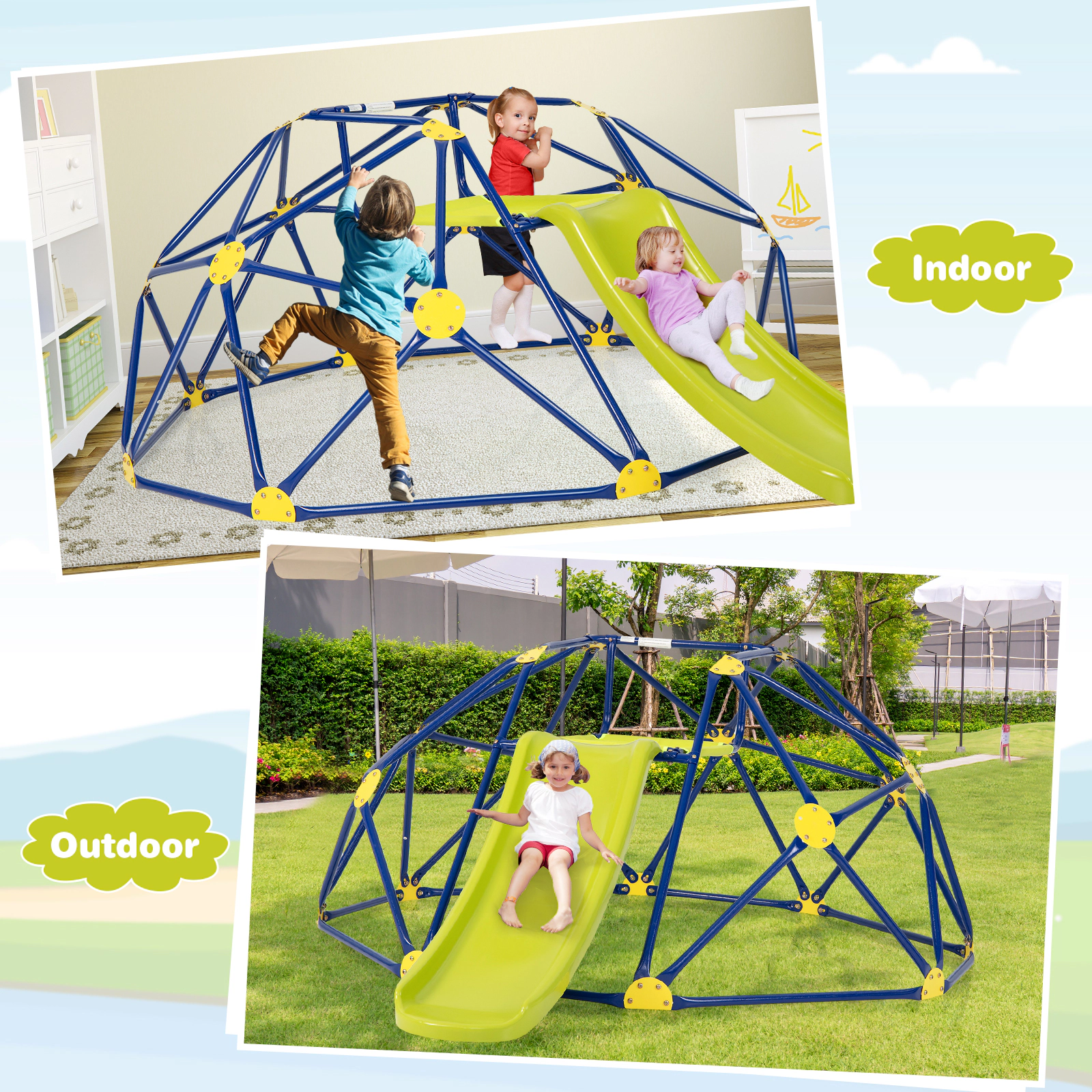 LJG Kids Climbing Dome with Slide and Fabric Cushion for Garden Yard