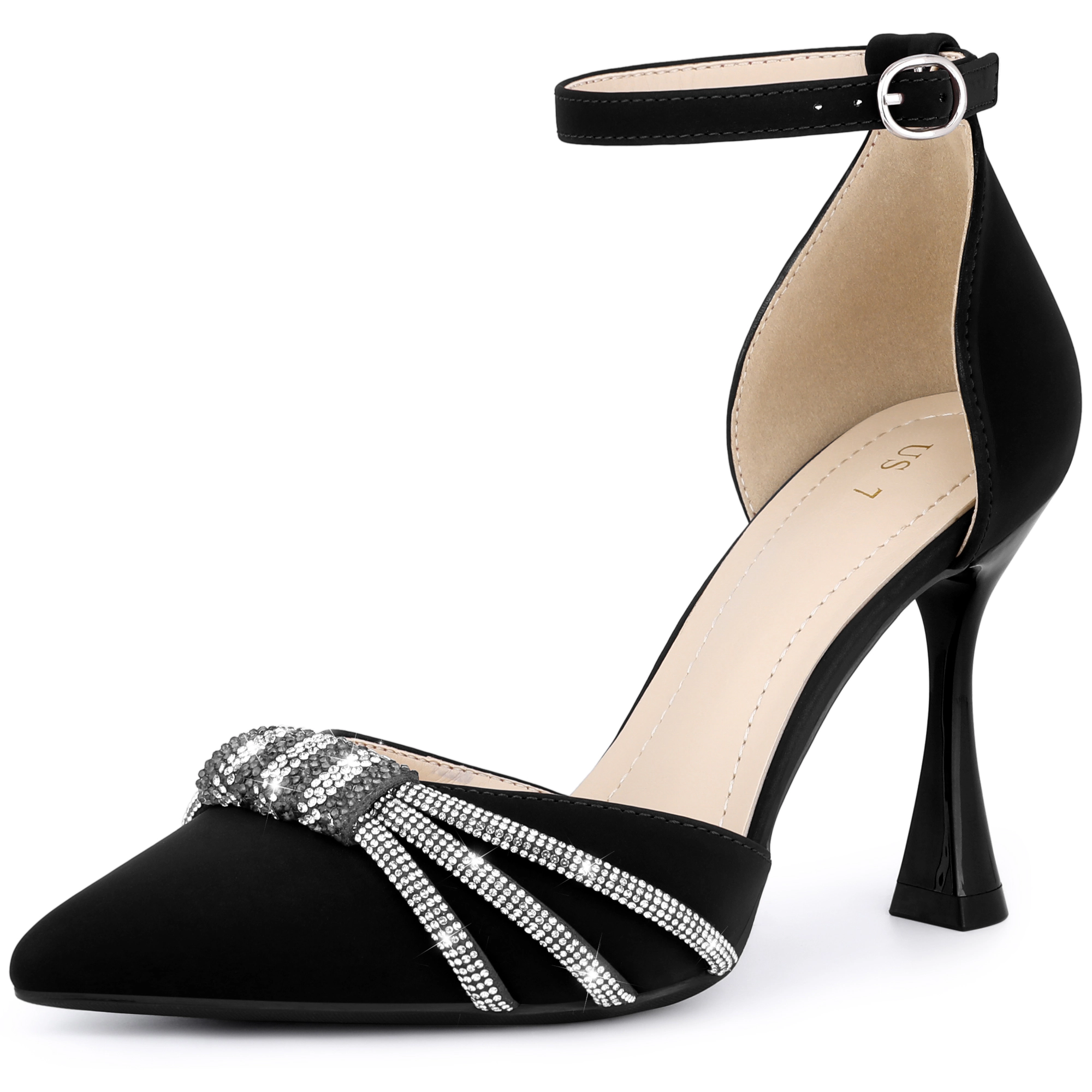 BLISSFUL STEP Women Rhinestone Pointed Toe Stiletto High Heel Pumps