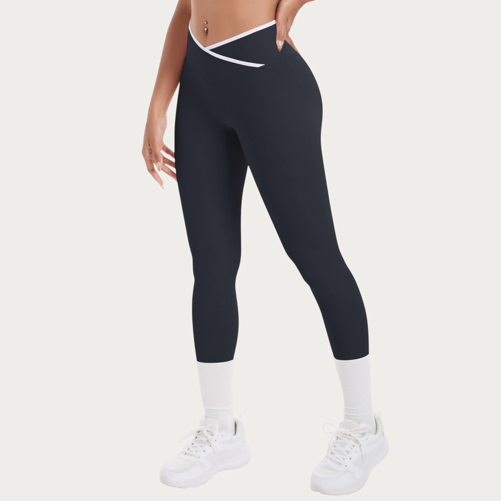 Anna-Kaci Active Women's High Waist Crossover Leggings with Contoured Fit and V-Shaped Waistband