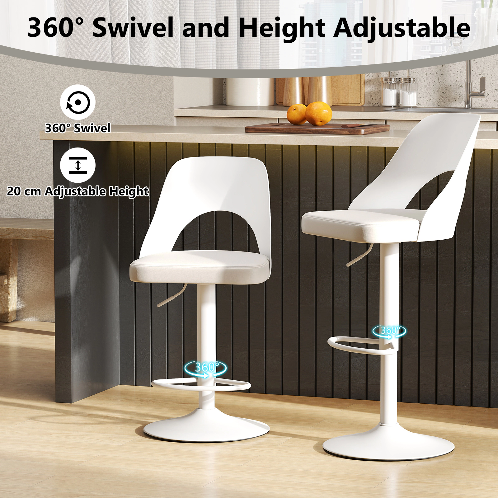Glintex 2-Piece Adjustable Swivel Bar Stool Set with 105-Degree Backrest