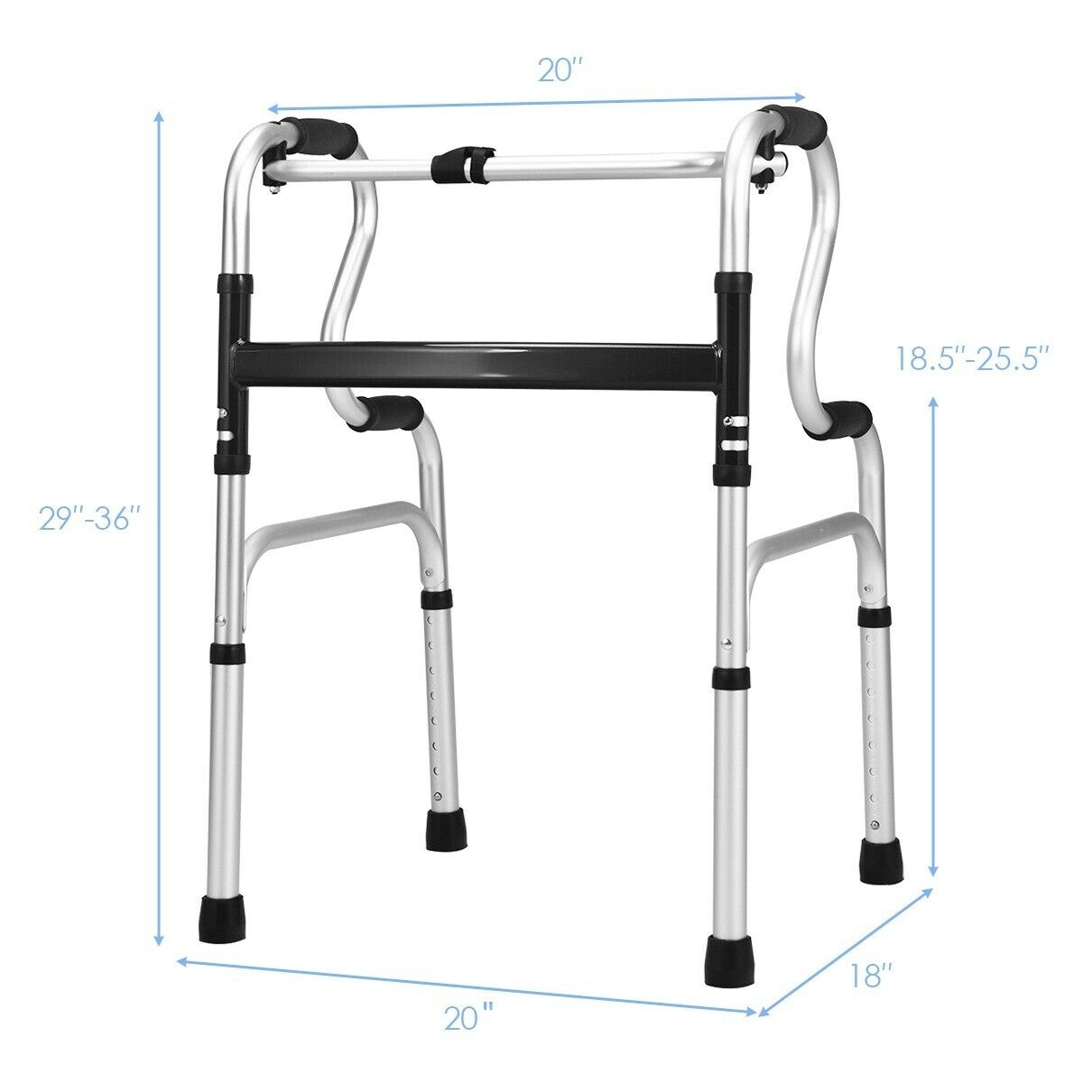 SUGIFT Silver One-Button Folding Walker with 8-Level Height Adjustment 20.5-in W 18-in D 400-lb User Capacity