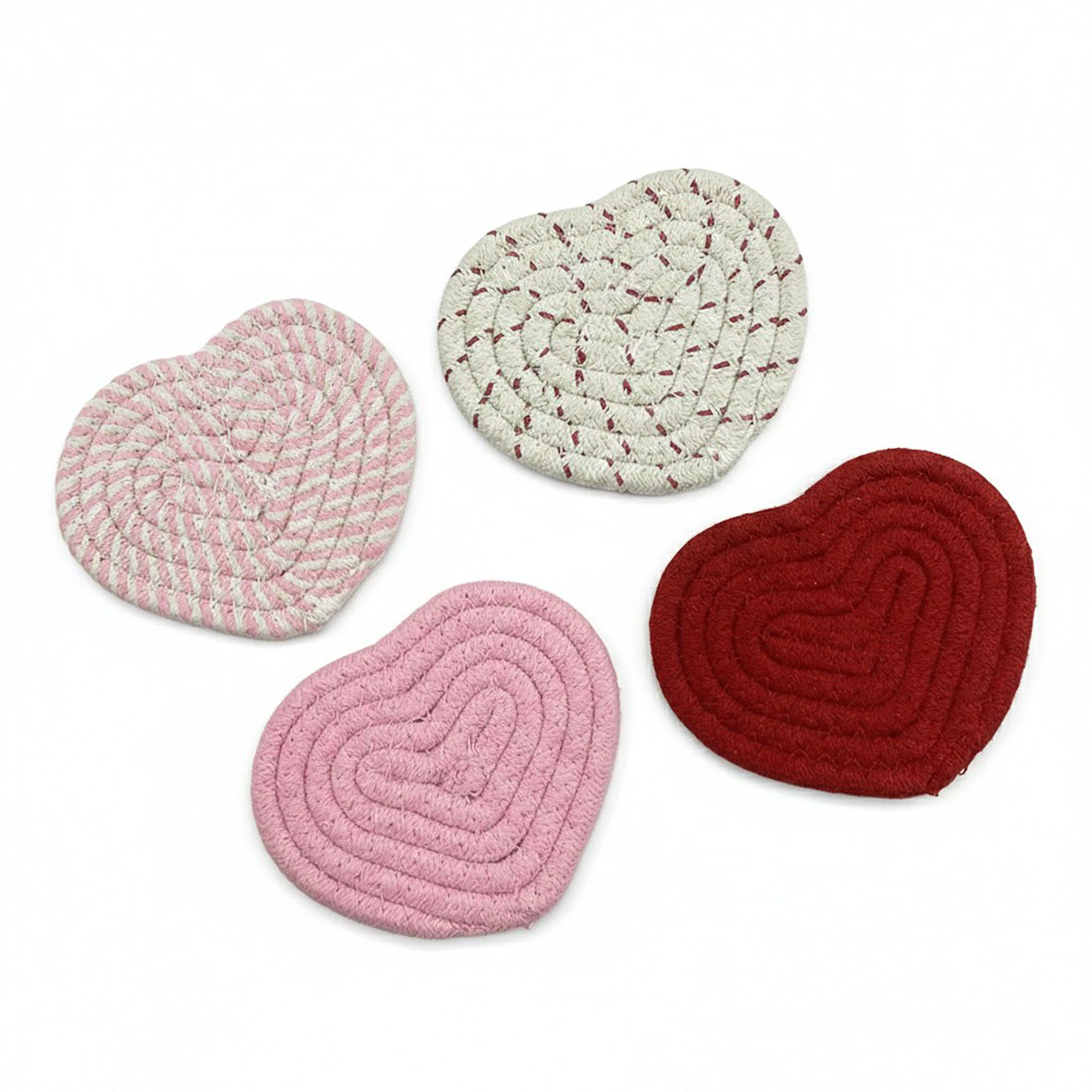 Alilang Unisex 2-PC Heart Shaped Braided Coaster Set Soft Table Protectors