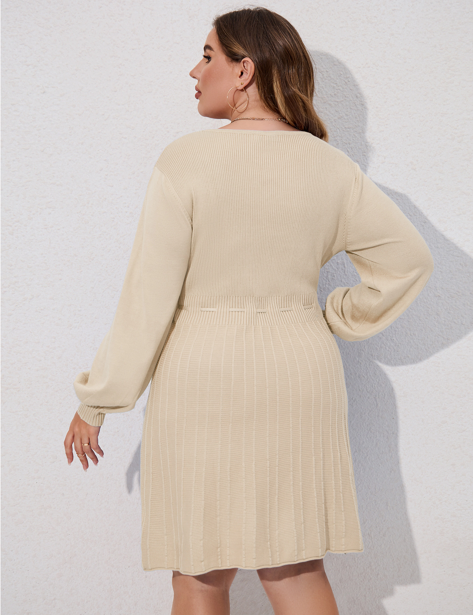 KOJOOIN Women's Plus Knit Dress Square Neck Swing Tunic Balloon Sleeve Sweater Dresses