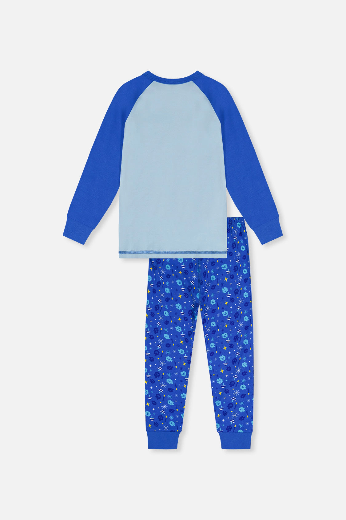 Deux par Unisex Organic Cotton Hanukkah Print Two Piece Pajama Set with Raglan Top and Pants