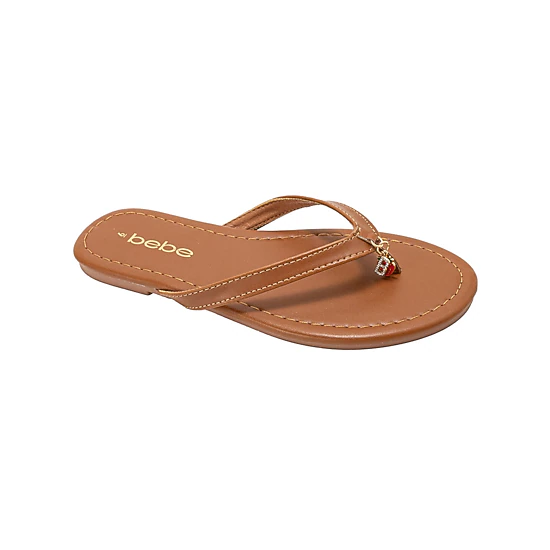bebe Women's Thong Sandals with Charm Detail Slip On Slip On Shoes