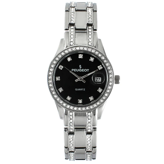 Peugeot Womens Round Silver Luxury Status Swarovski Crystal Bracelet Watch