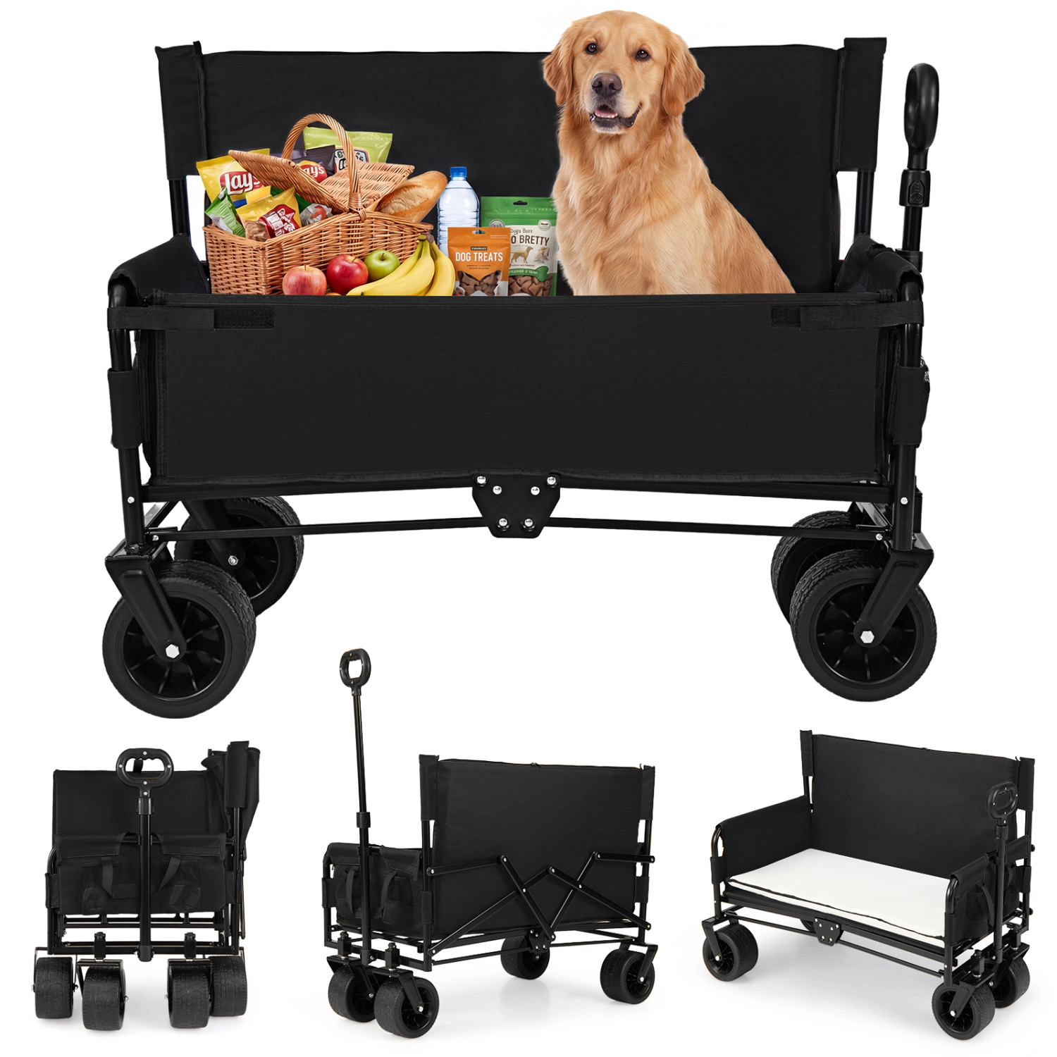LJG 2-in-1 Wagon Bench Seat Combo Collapsible Beach Cart