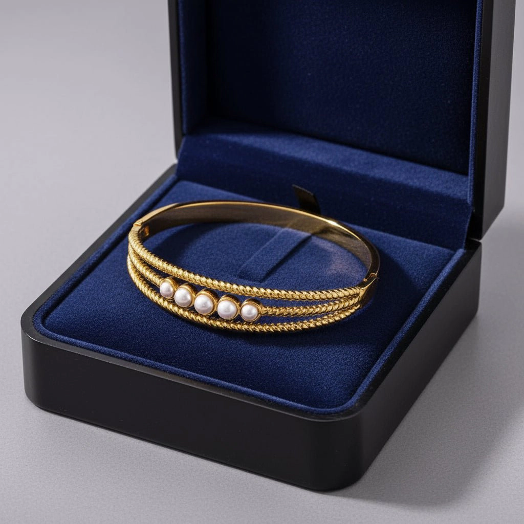 DressAtR Women's Pearl Gold Plated Bangle Bracelet