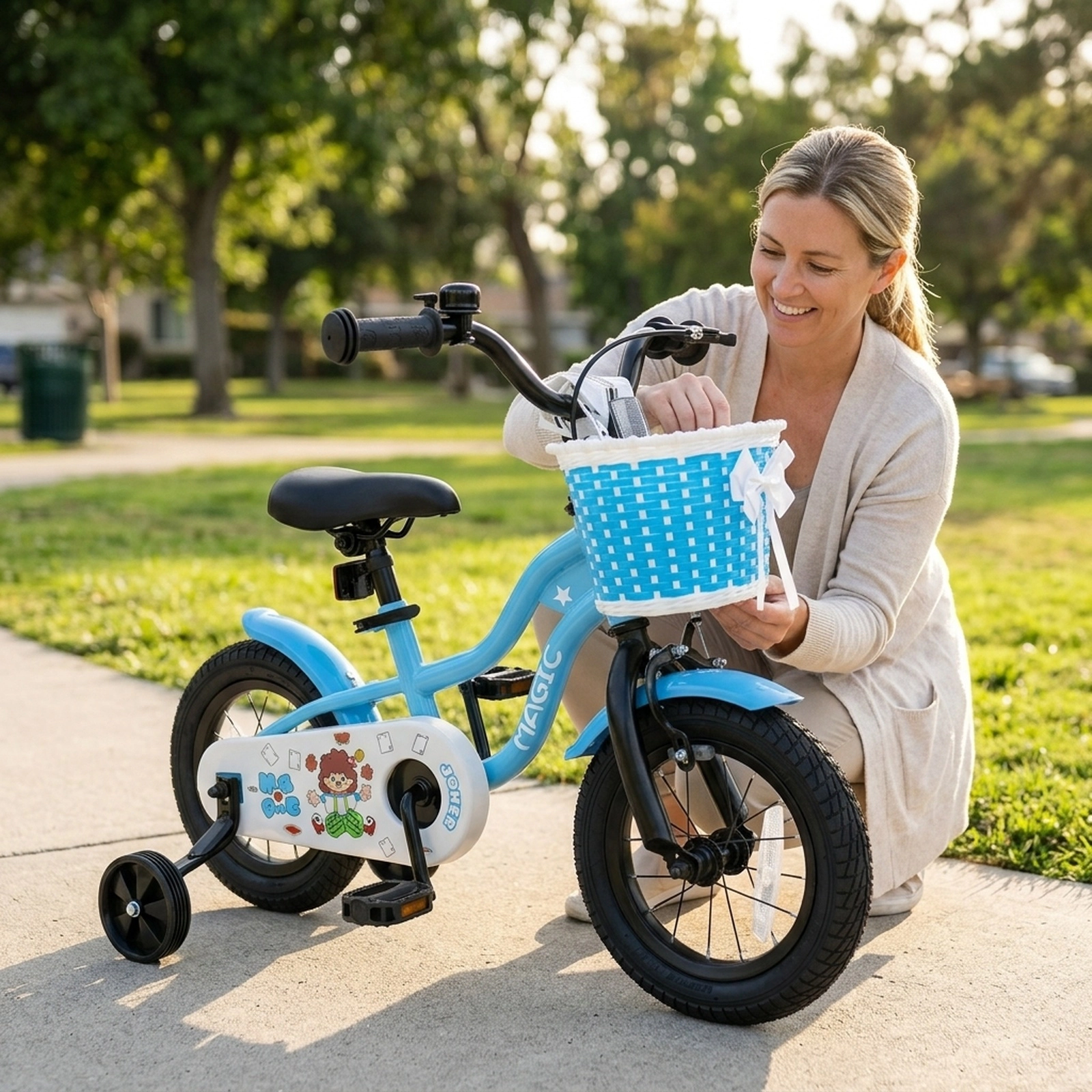 12-in Kids Bike Training Wheels Front Basket Boys/Girls Ages 3-4 Toddler Bicycle Bell Mudguards and 110-lb Capacity