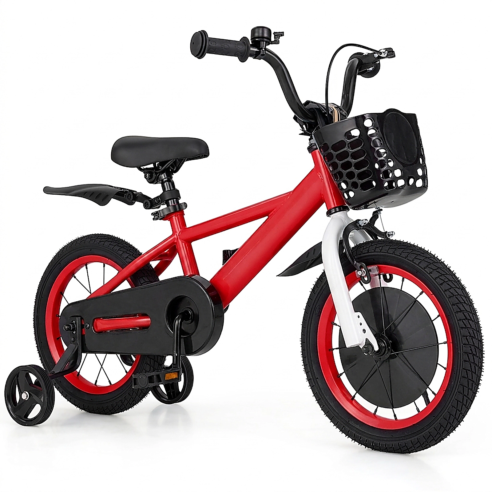 SUGIFT Adjustable 14-Inch Kids Bicycle with Hand and Coaster Brake 110-lb Seat Capacity Ages 3-5 Red