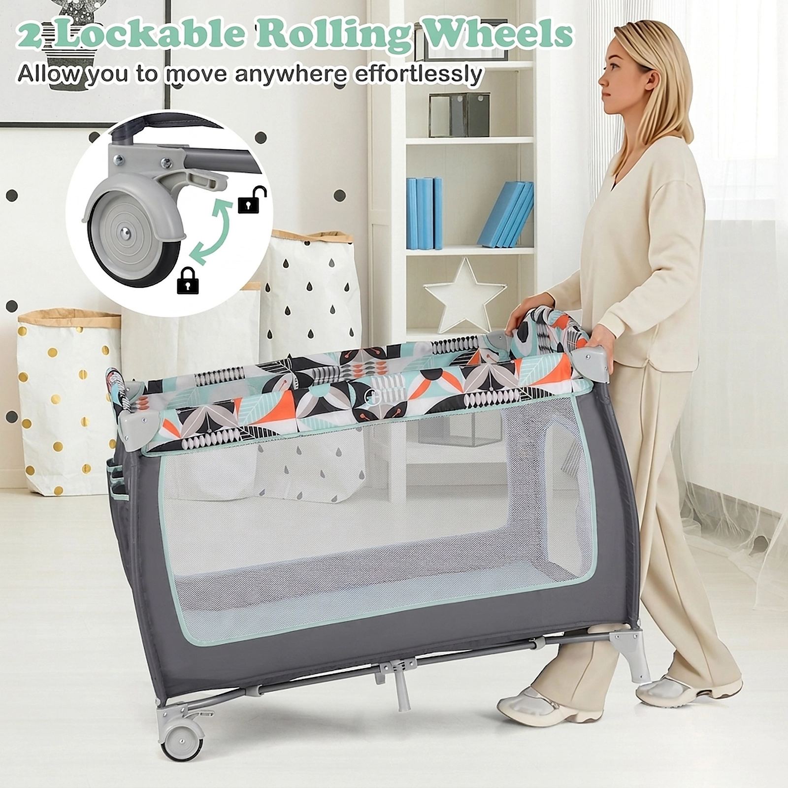 SUGIFT Baby 3-in-1 Bassinet Diaper Table Zippered Door Toy Bar Playard 45-in x 32-in x 32.5-in 33-lb Capacity Blue