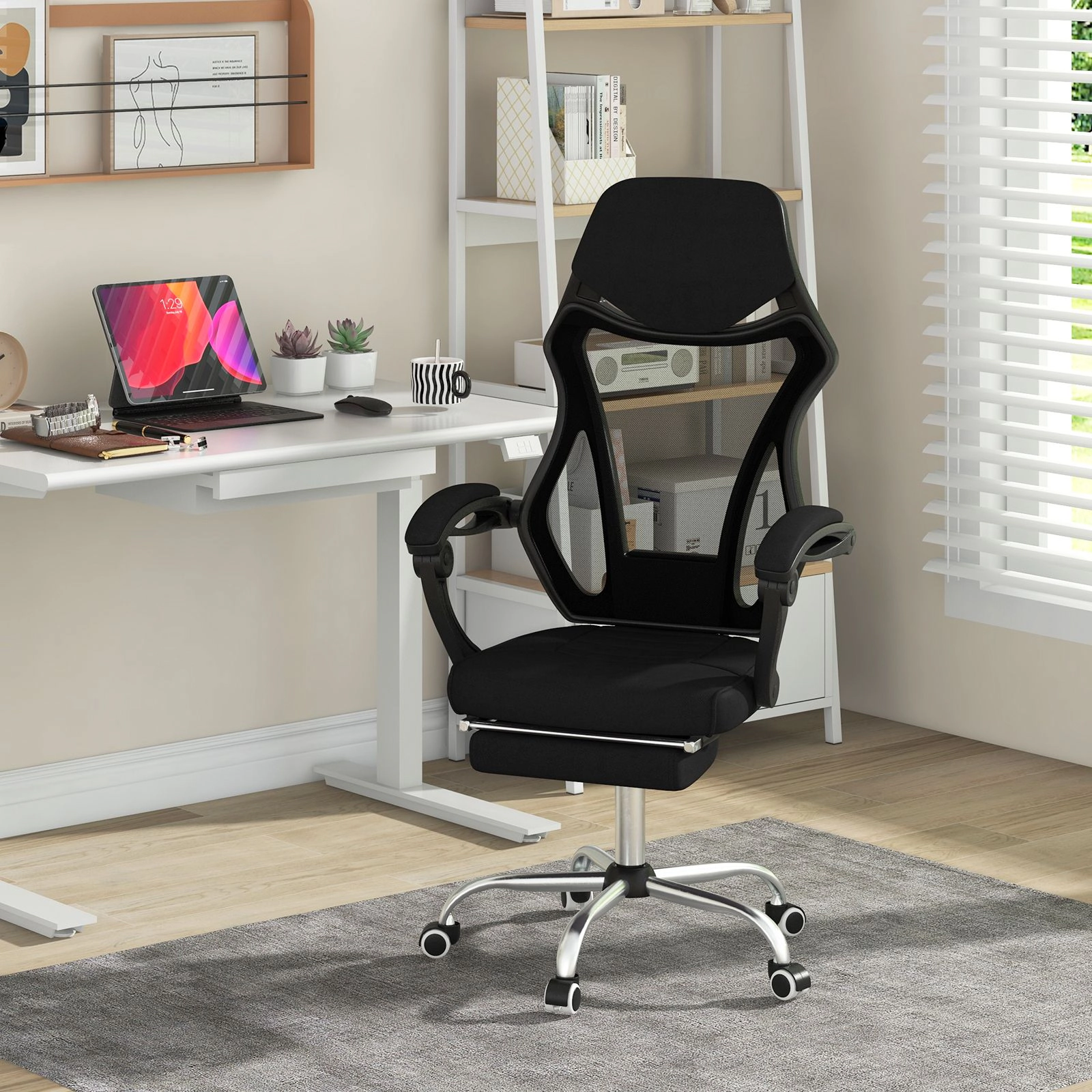 SlickBlue Ergonomic Office Chair Mesh Desk Chair with Footrest and Headrest Black