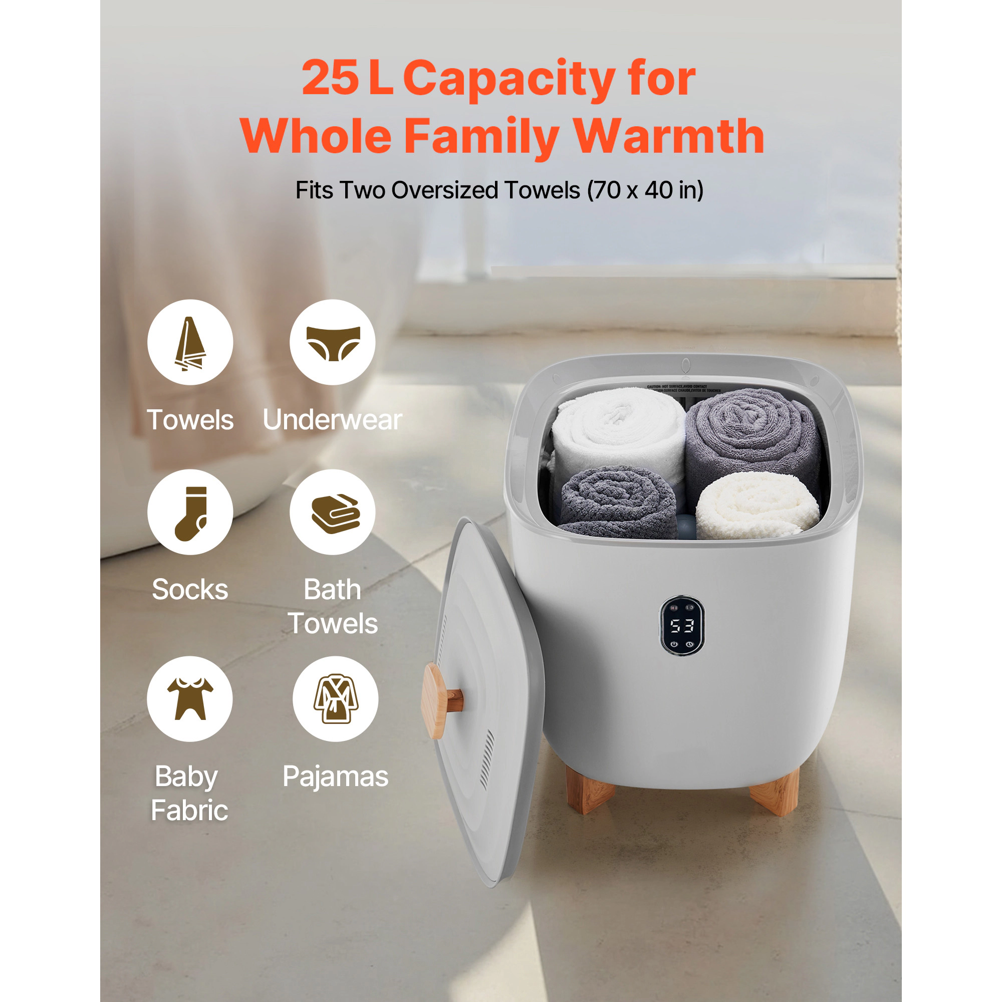 HONGGE Towel Warmers for Bathroom, Warmer Bucket Auto Shut Off Spa, Fits up to Oversized Bath Towels, Blankets