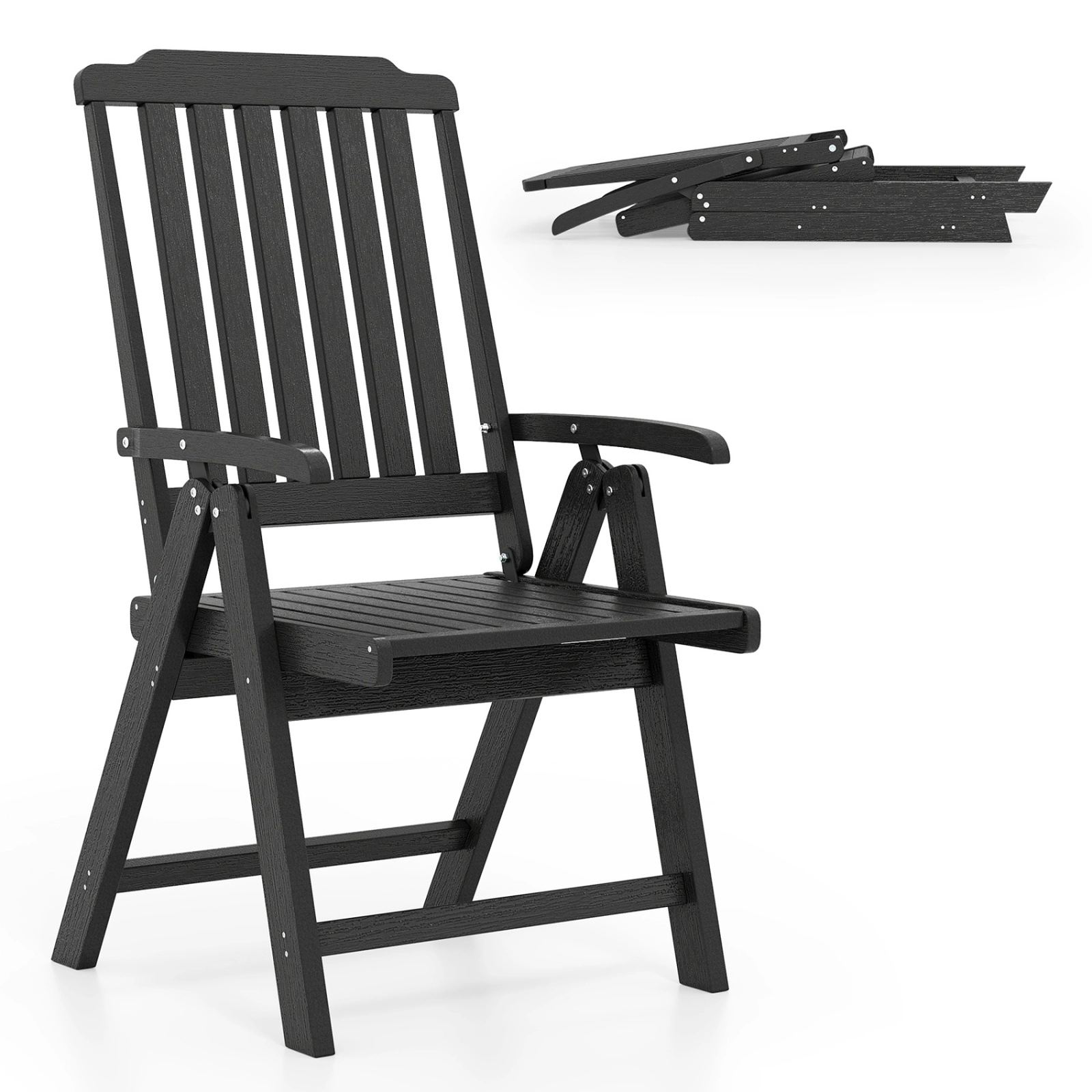 SUGIFT Foldable All-Weather HDPE Patio Dining Chair with Armrests 330-Lb Capacity 24-Lb Net Weight Black