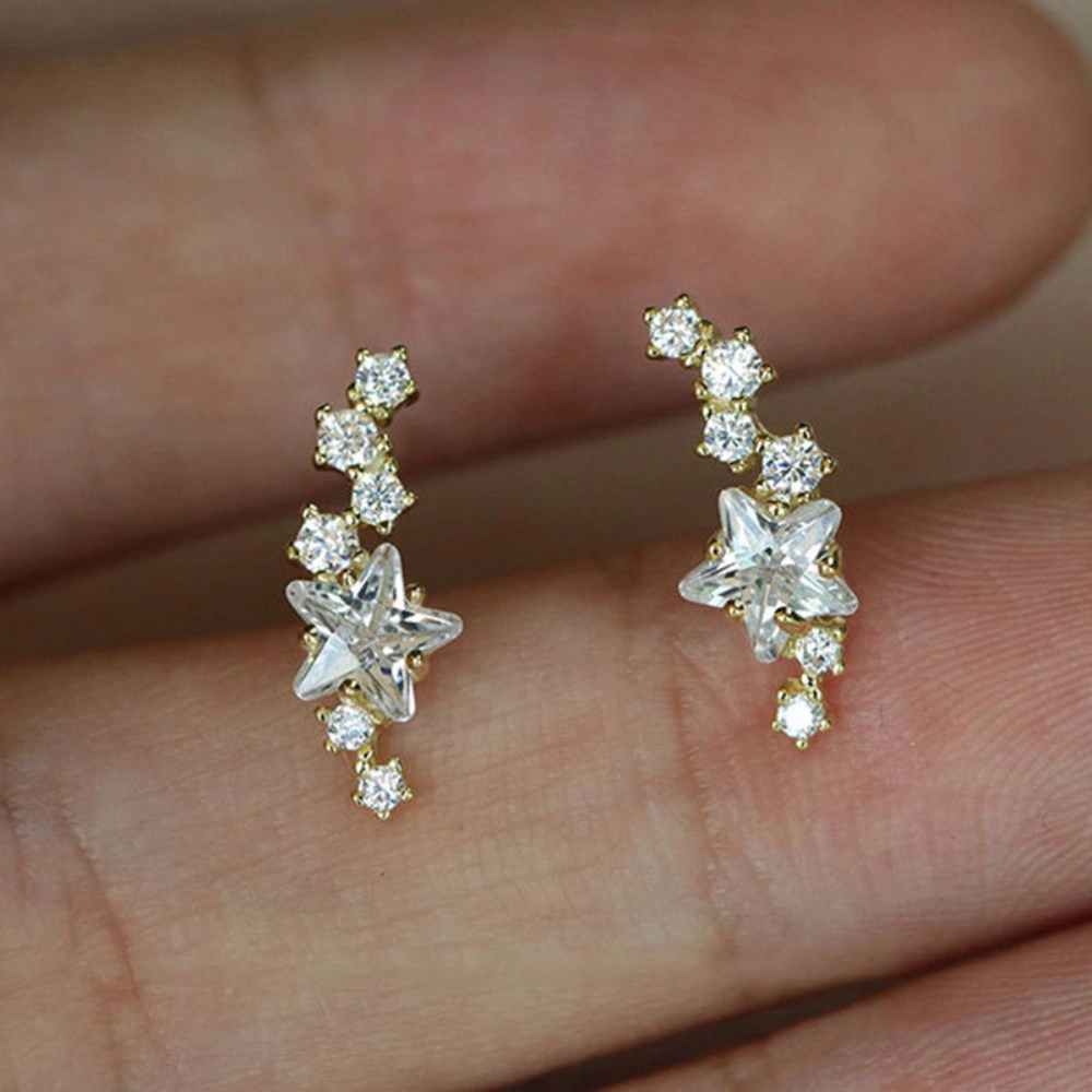 Fashion Zirconia Stars Ear Climber Stud Earring