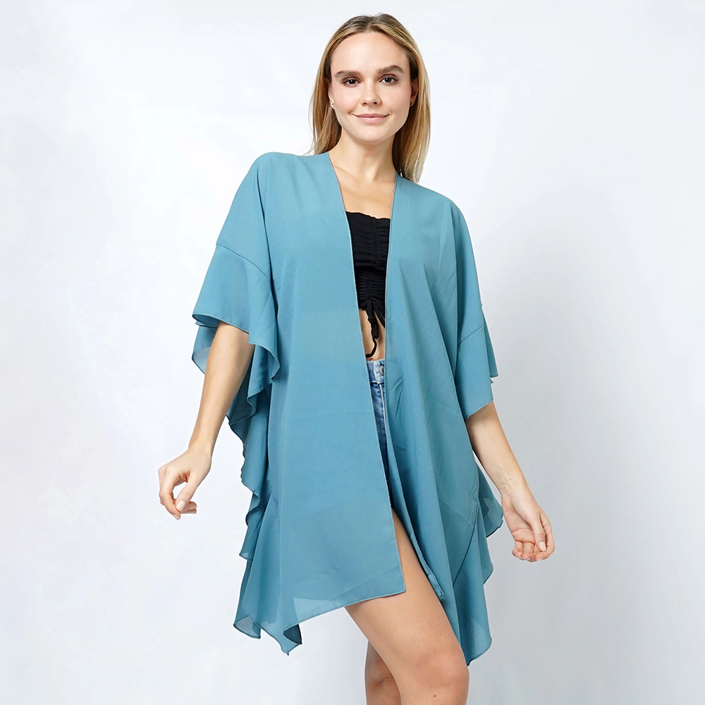 TRUEDAMES Women Chiffon Ruffle Kimono Poncho