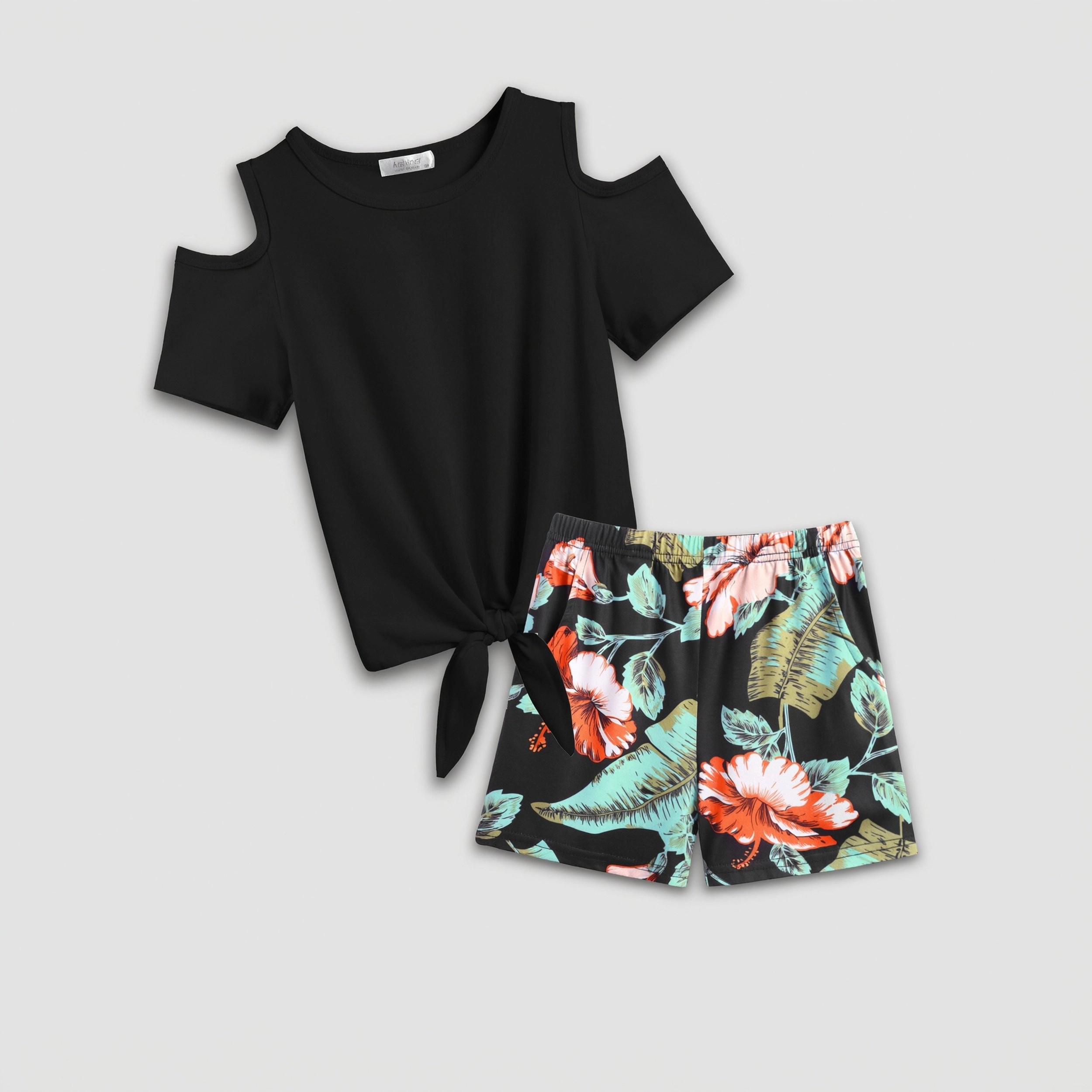 Arshiner Girls Short Sets Sleeve Tie Knot Tshirts And Casual Shorts With Pockets Cute Clothes