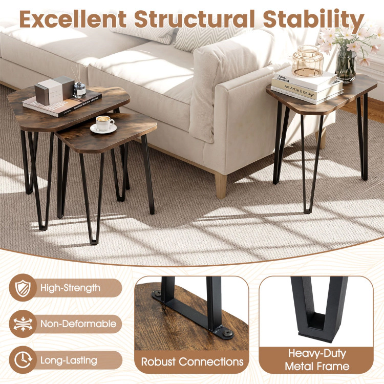 Hivvago Set Of 3 Nesting Coffee Tables With Engineered Wood Top And Metal Frame For Living Room