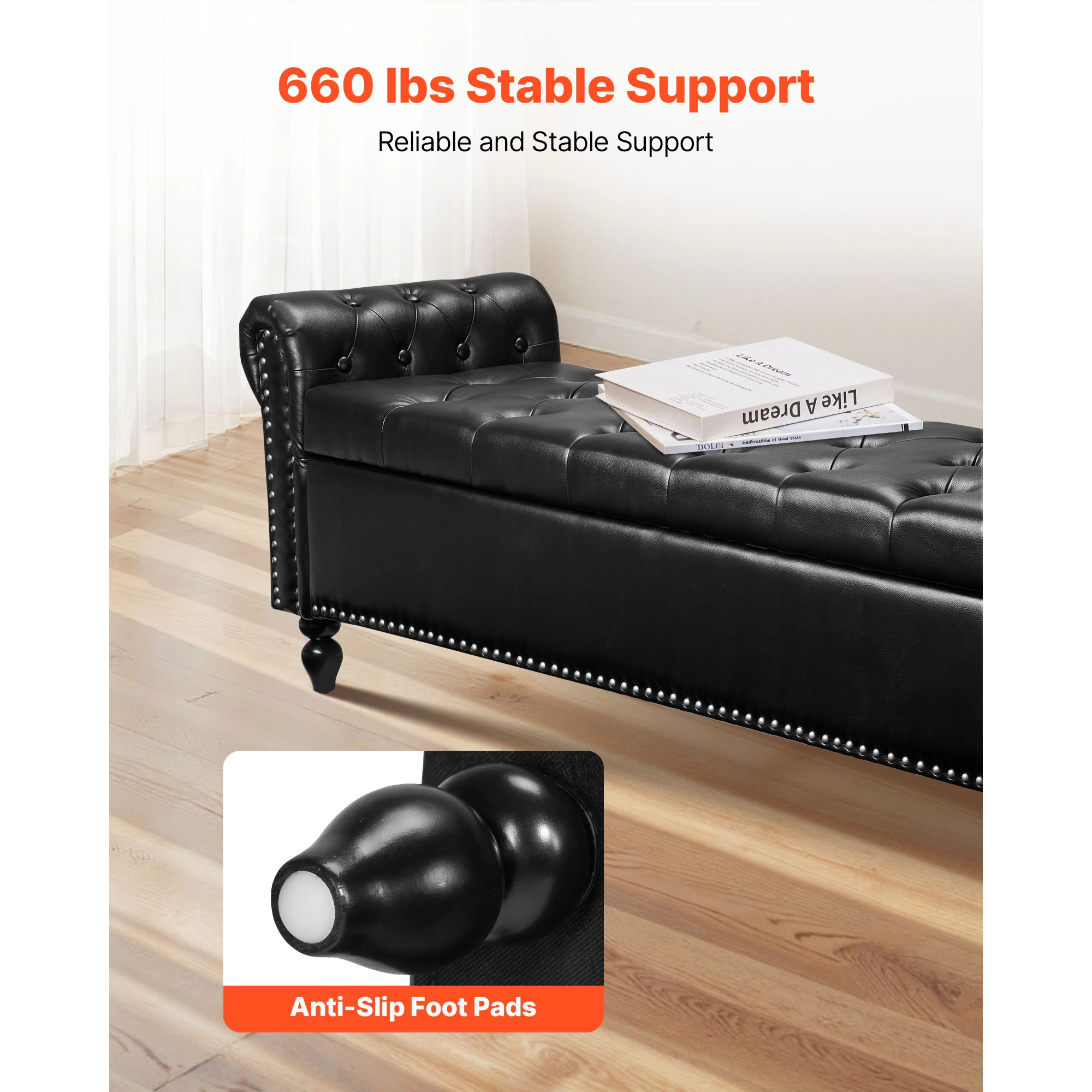 HONGGE Upholstered Leather Bench with Legs for Entryway, Shoe Bench Seat for Living Room, Dining Room, End of Bed