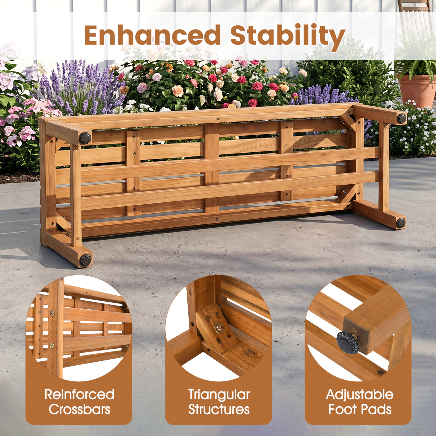 LJG Outdoor Acacia Wood Patio Bench for 2 with Slatted Seat