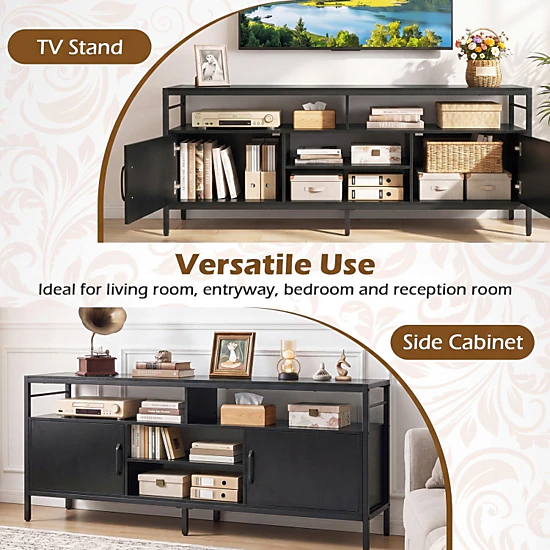 Hivvago 58 Inch Industrial Tv Stand With Cabinets And Adjustable Shelf For Tvs Up To 65 Inch