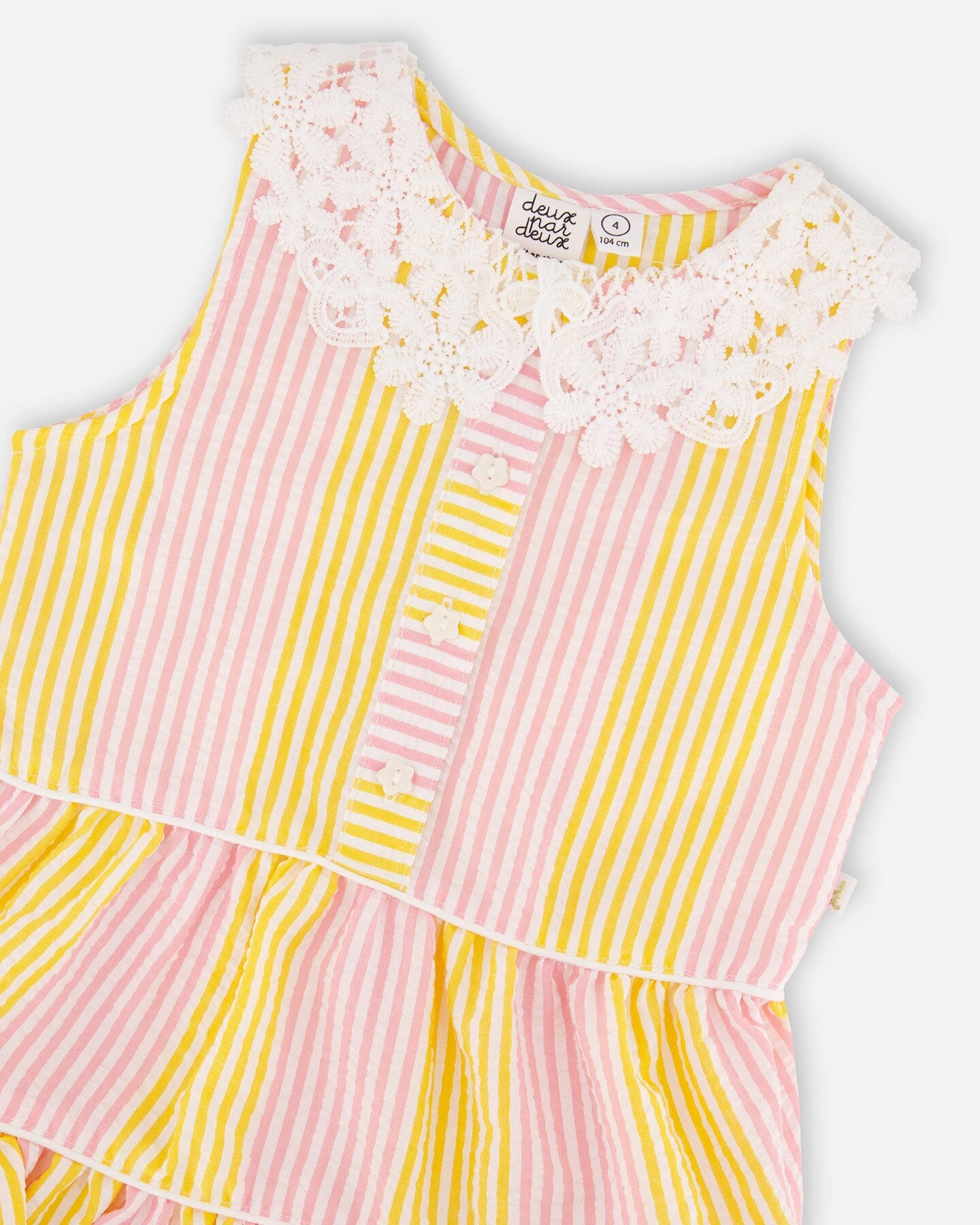 Deux par Deux Girls Sleeveless Dress with Crochet Peter Pan Collar and Stripes