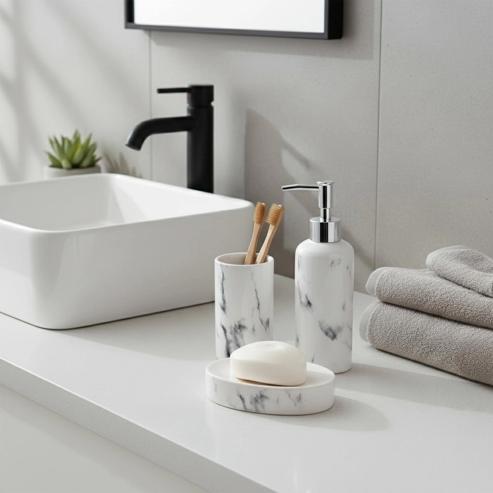 Evideco French Home Goods Marble-Effect Dolomite Ceramic Tumbler, 4 in