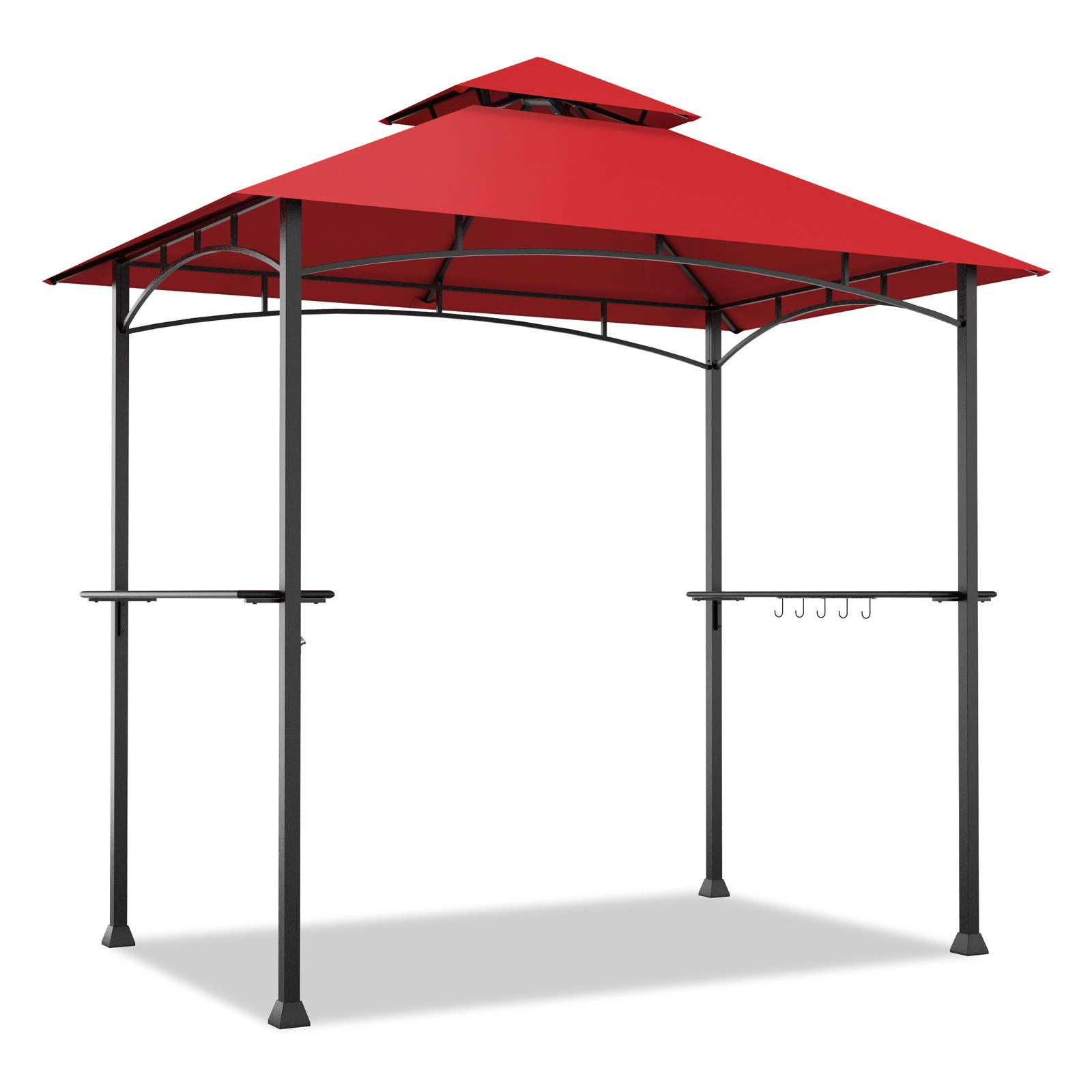 SUGIFT Wine Outdoor Barbecue Grill Gazebo Canopy with Double Roof and 3.9-ft Side Shelf 8-ft W 8.4-ft H